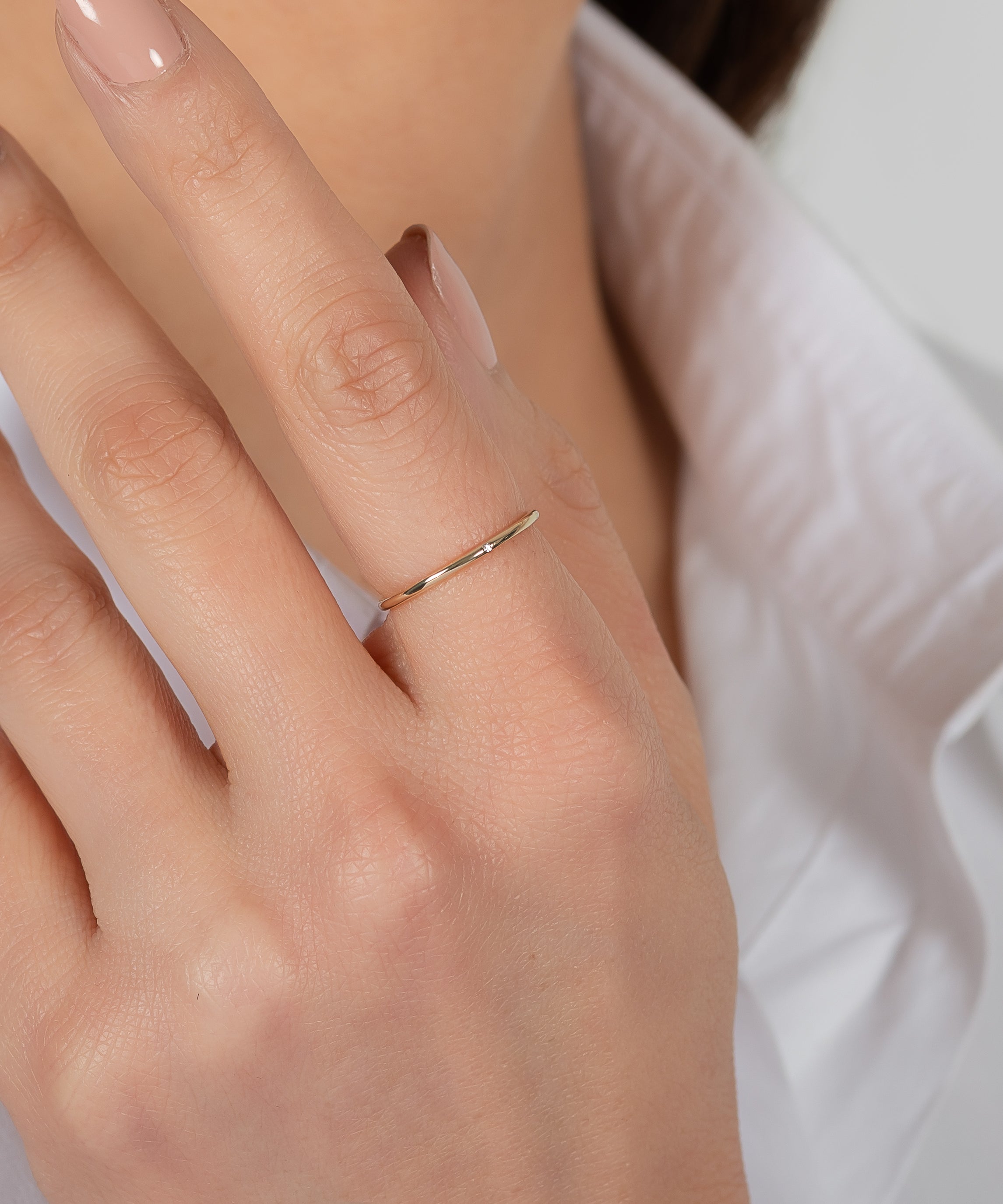 14k Gold Thin band with Tiny Diamond SAMPLE SALE Zoe Lev Jewelry