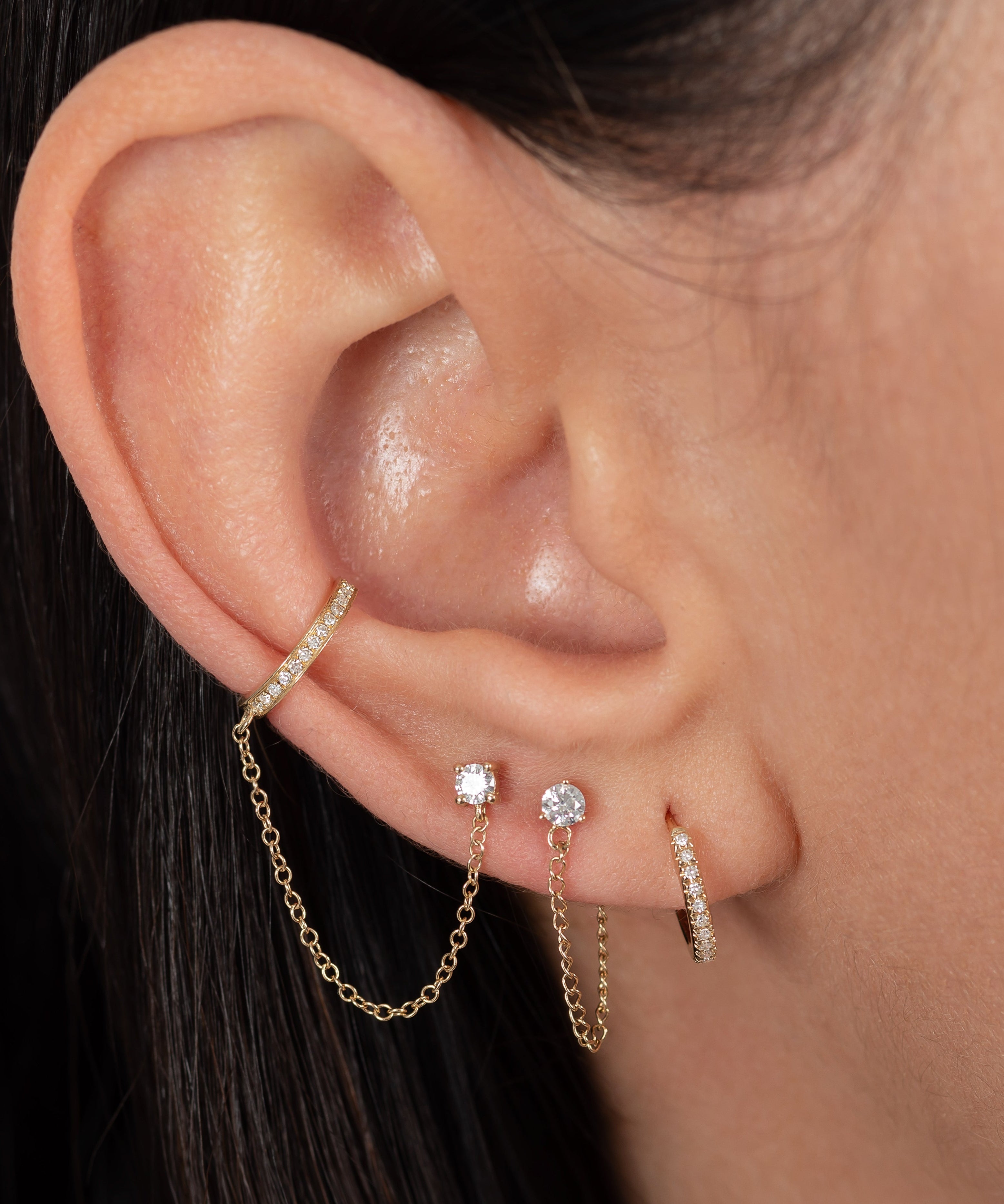 3 Prong Diamond Stud Chain Earrings Zoe Lev Jewelry