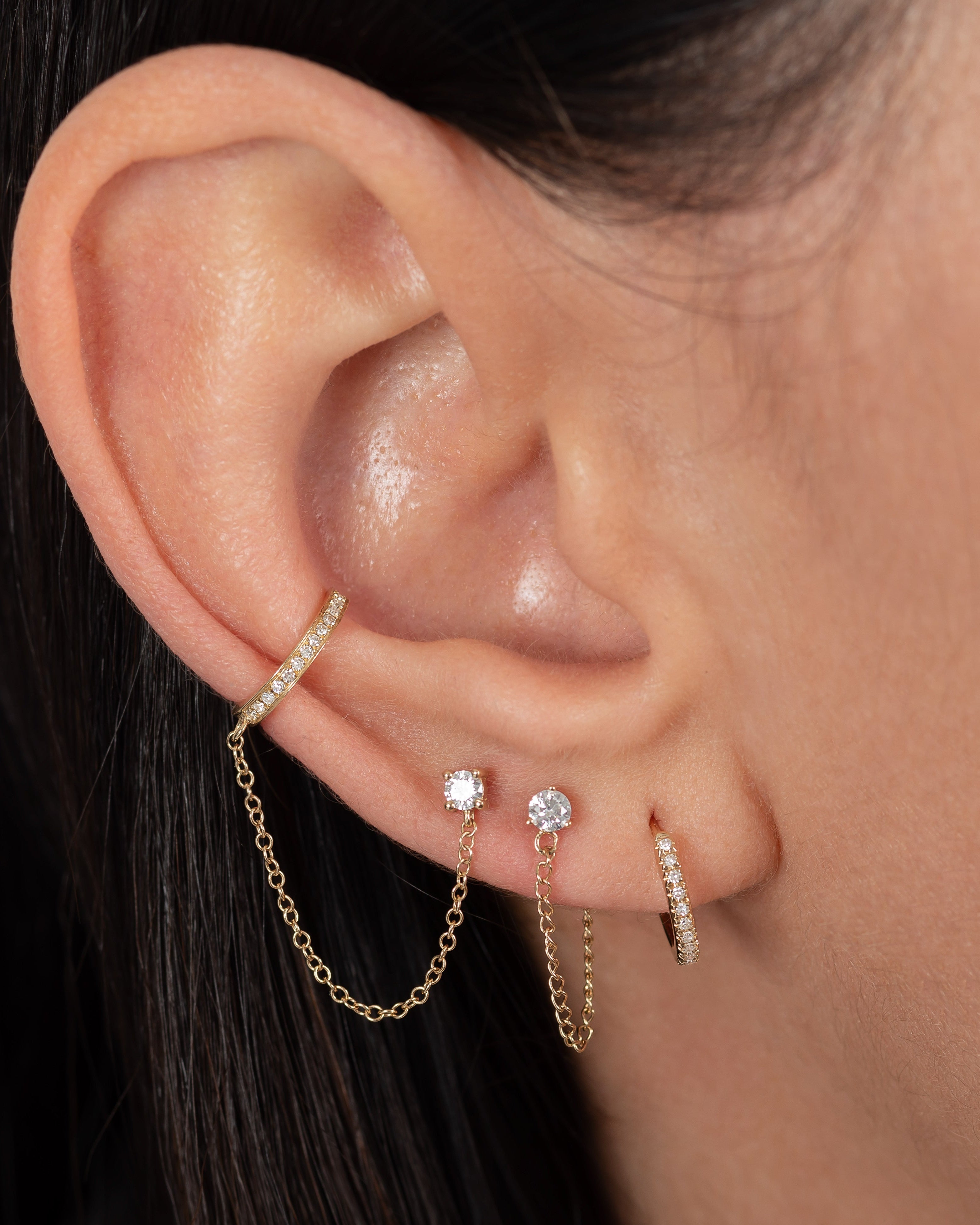 3 Prong Diamond Stud Chain Earrings Zoe Lev Jewelry