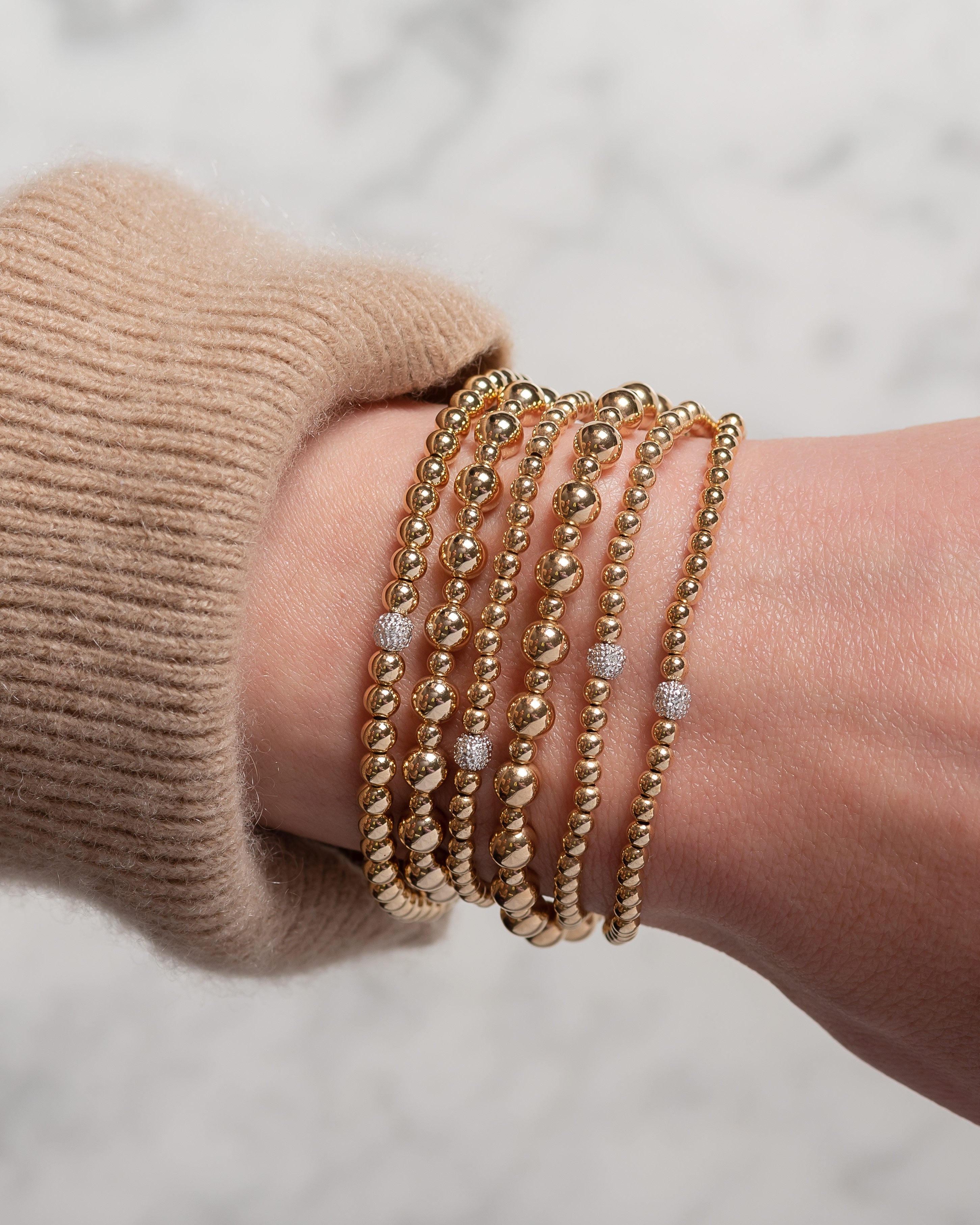 3mm Gold Bead Bracelet with Diamond Bead Zoe Lev Jewelry