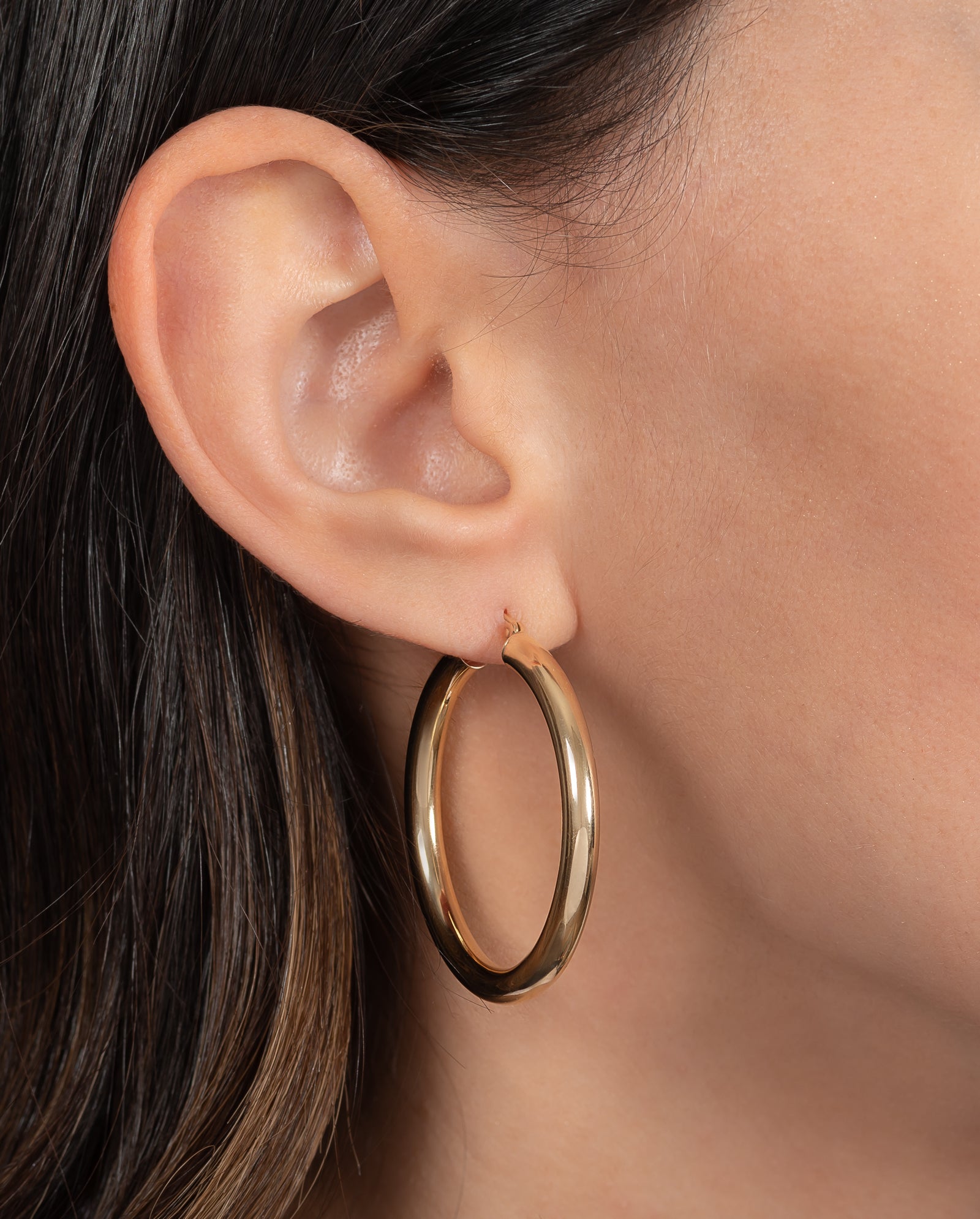 14k Gold Large Thick Hoop Earrings - Main Image