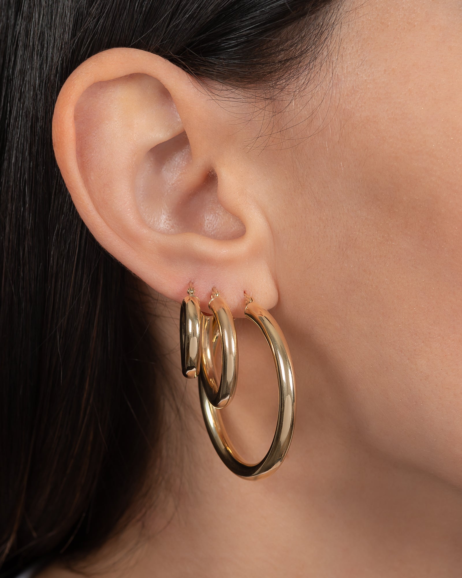 14k Gold Medium Thick Hoop Earrings - Zoe Lev Jewelry