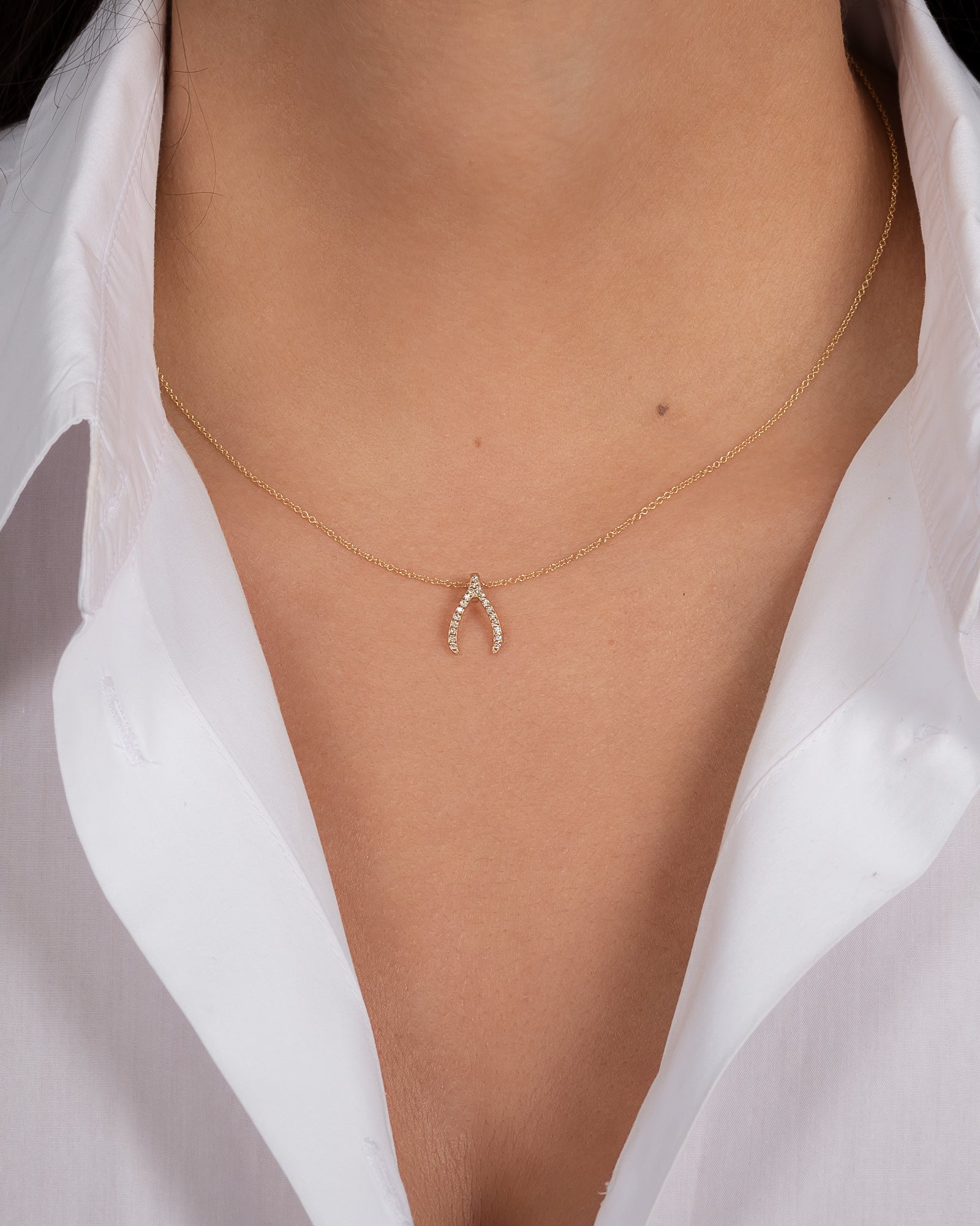 Mini Diamond Wishbone Pendant Zoe Lev Jewelry