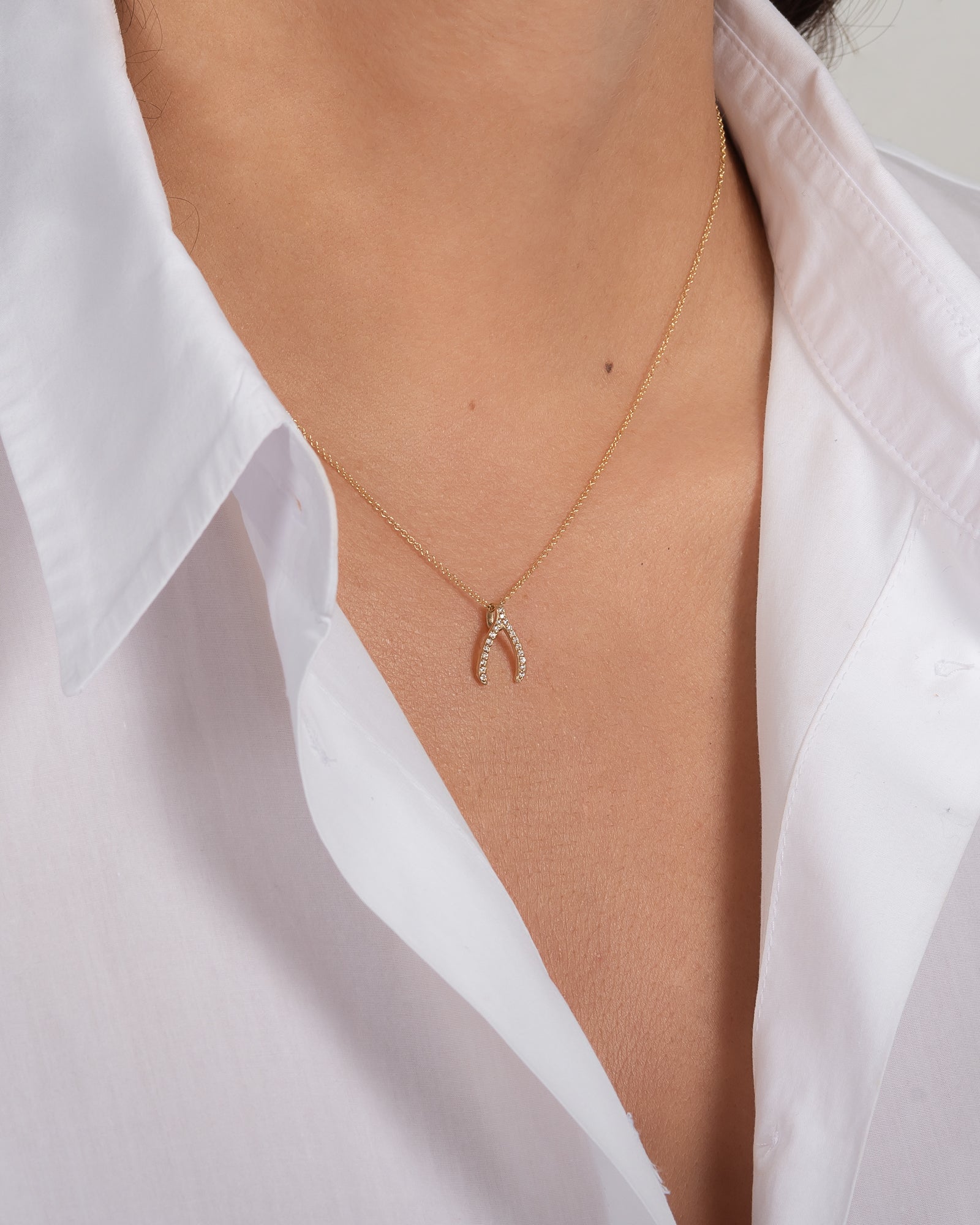 Mini Diamond Wishbone Pendant Zoe Lev Jewelry