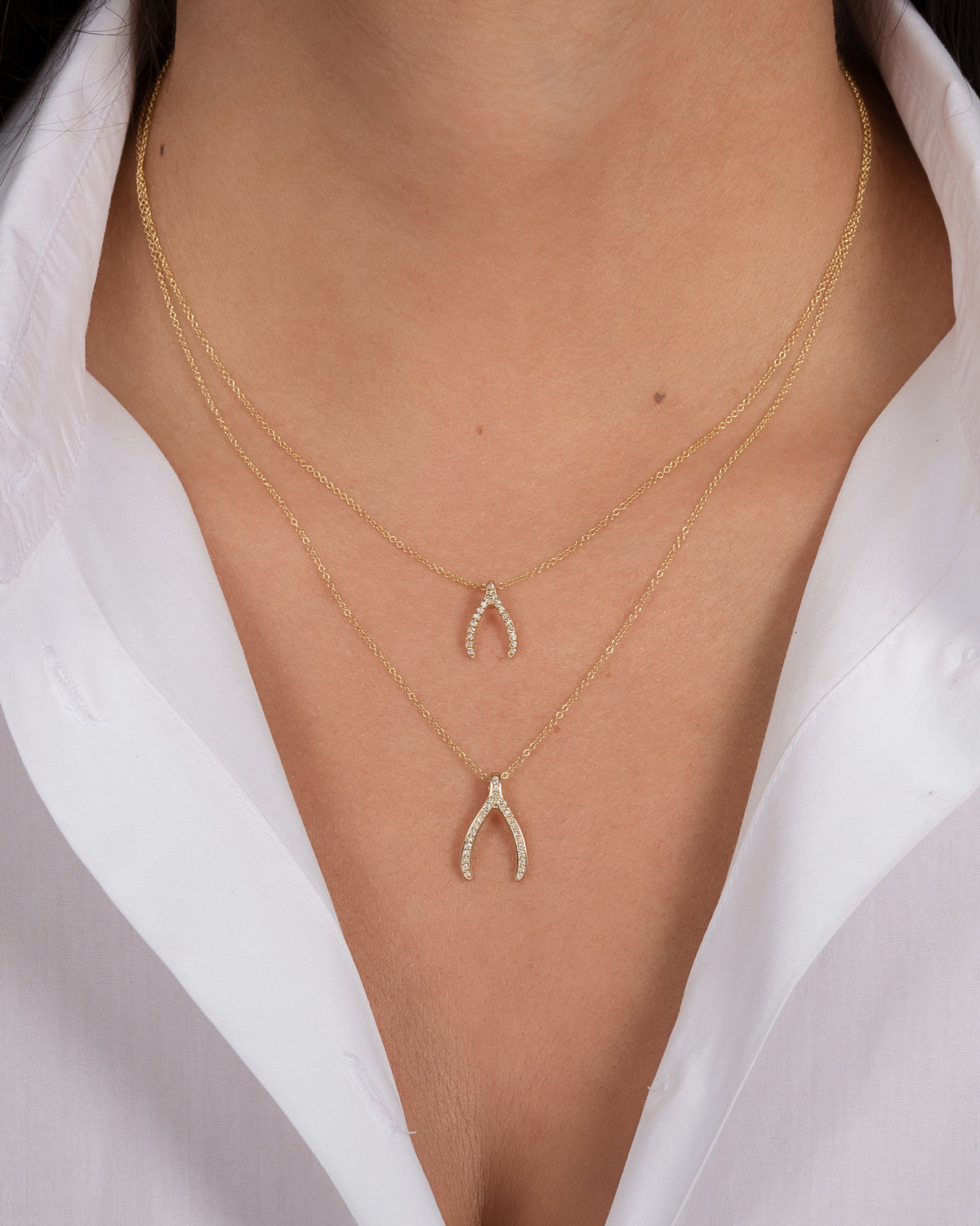 Mini Diamond Wishbone Necklace