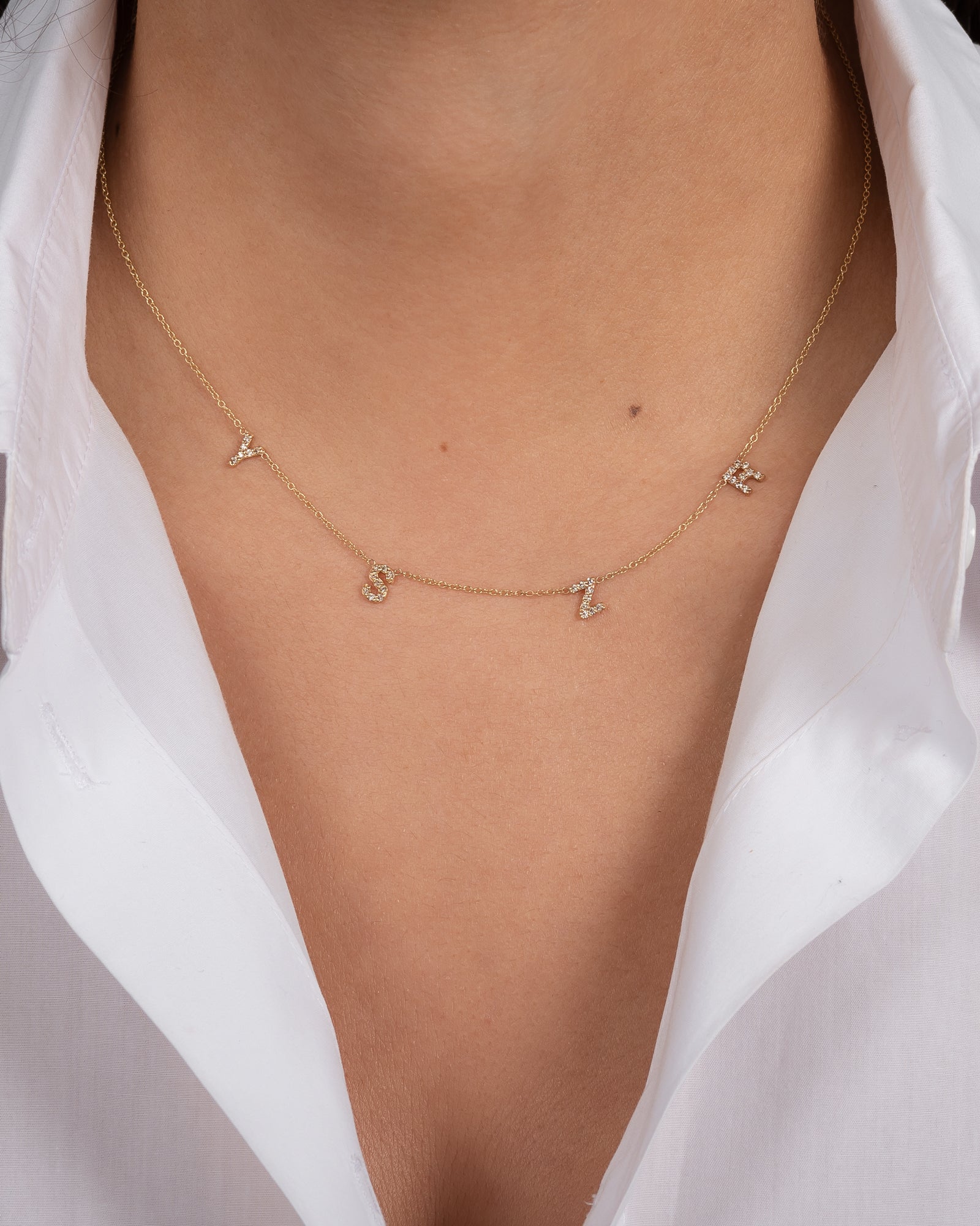 Mini Diamond Spaced Initial Necklace Personalized Zoe Lev Jewelry