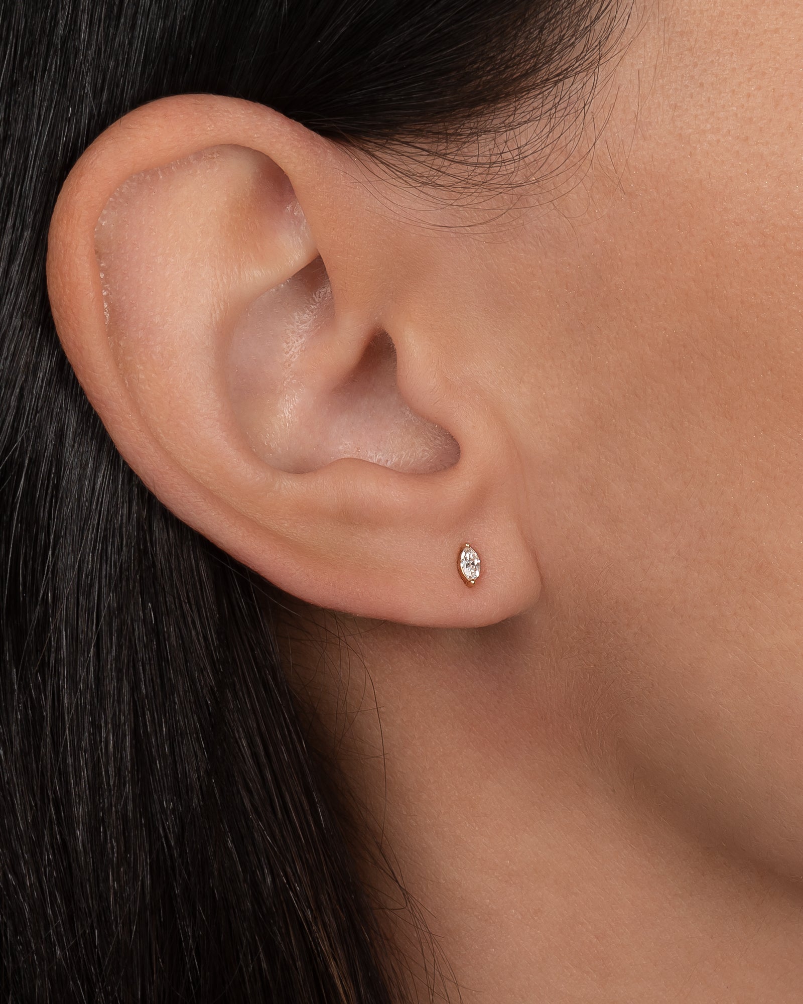 14k Gold Tiny Marquise Diamond Stud - Single SAMPLE SALE Zoe Lev Jewelry