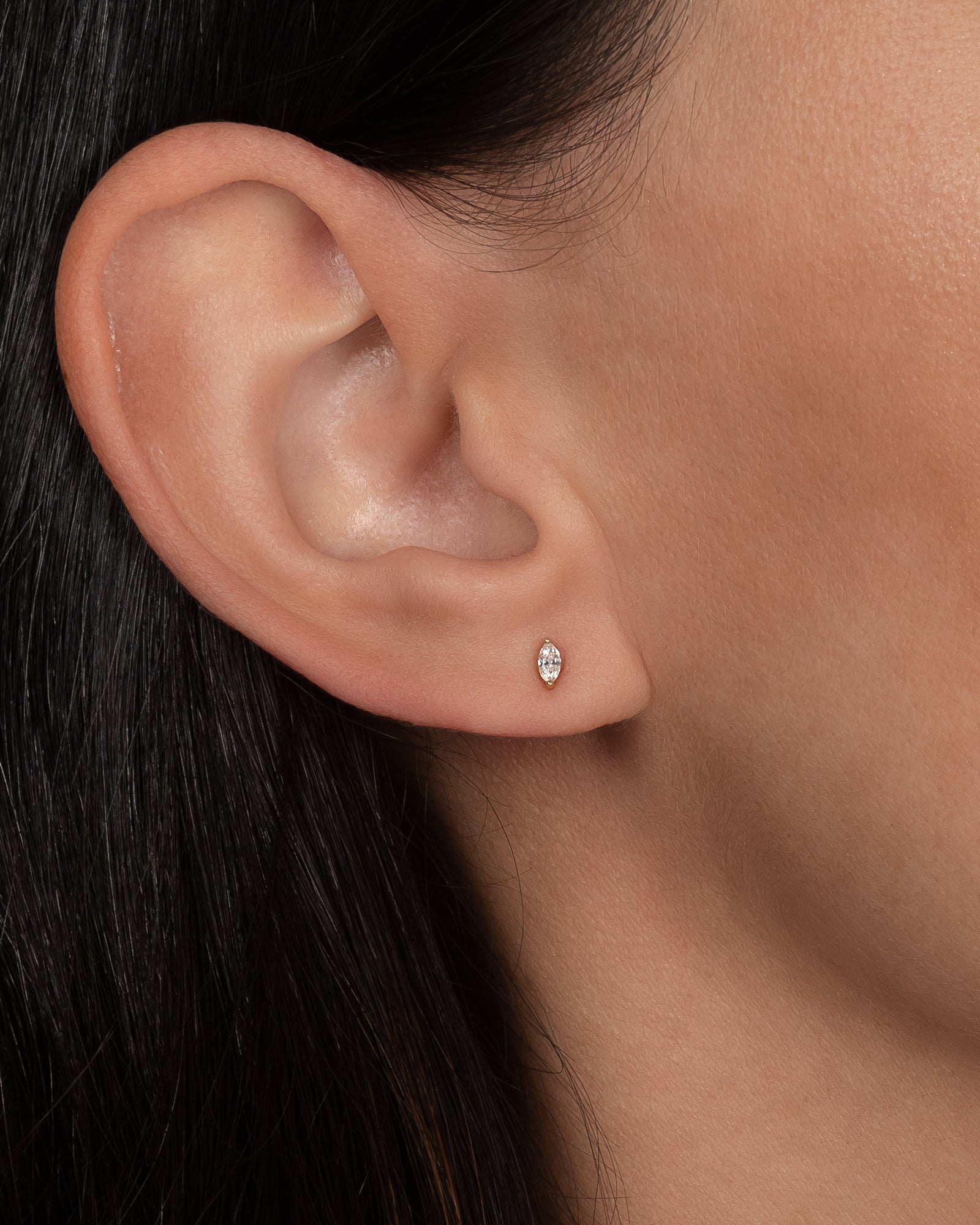14k Gold Tiny Marquise Diamond Stud - Single SAMPLE SALE Zoe Lev Jewelry