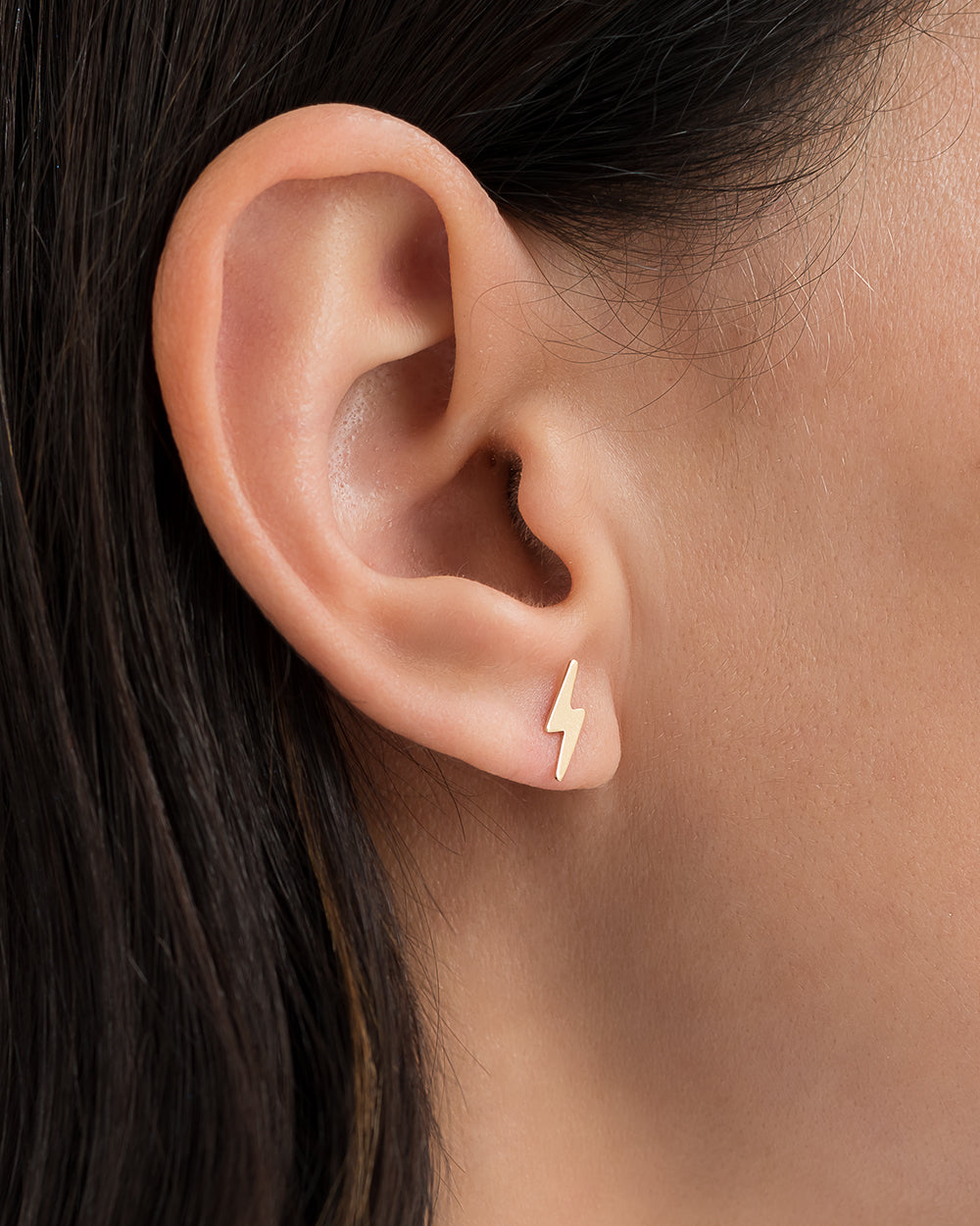 14k Gold Small Lightning Bolt Stud Earrings Zoe Lev Jewelry