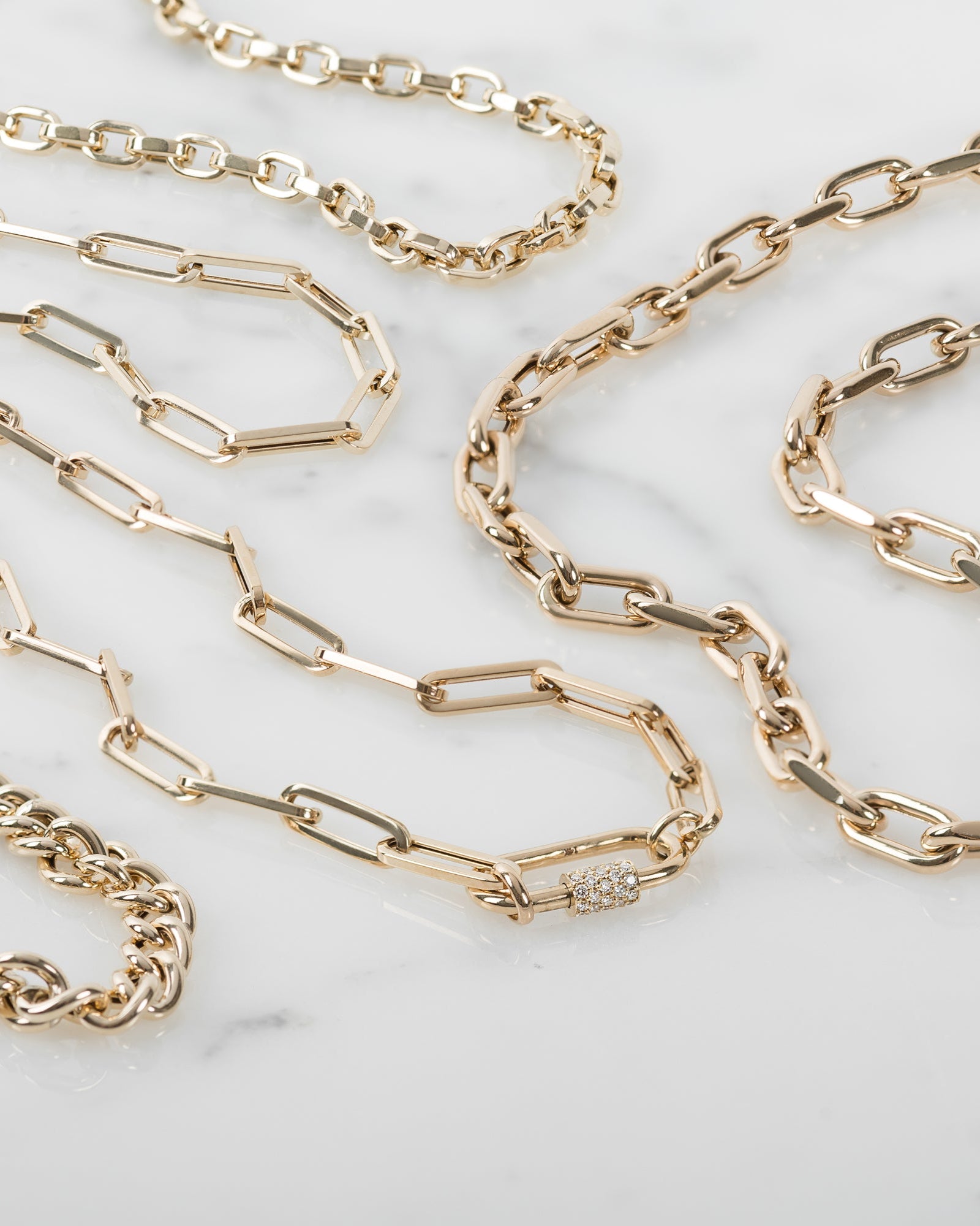 14k Gold Large Paper Clip Chain with Diamond Carabiner Necklace Chains Zoe Lev Jewelry
