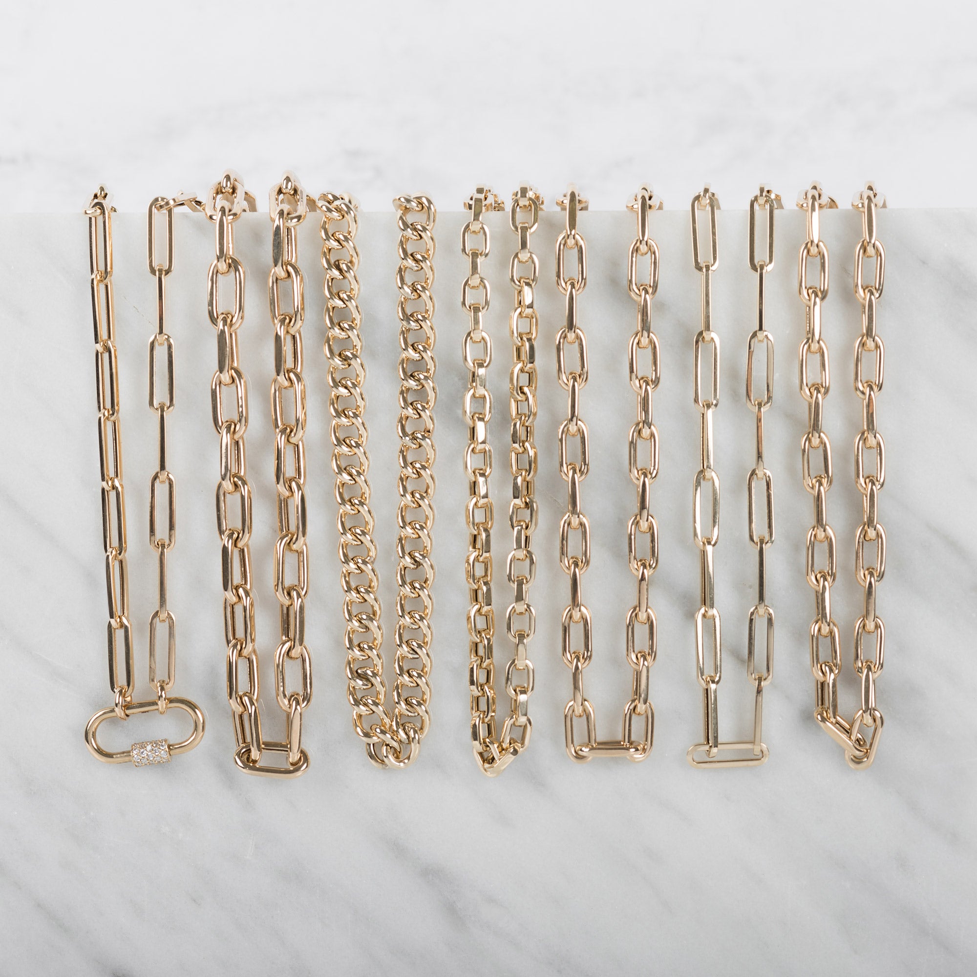 14k Gold Large Paper Clip Chain with Diamond Carabiner Necklace Chains Zoe Lev Jewelry