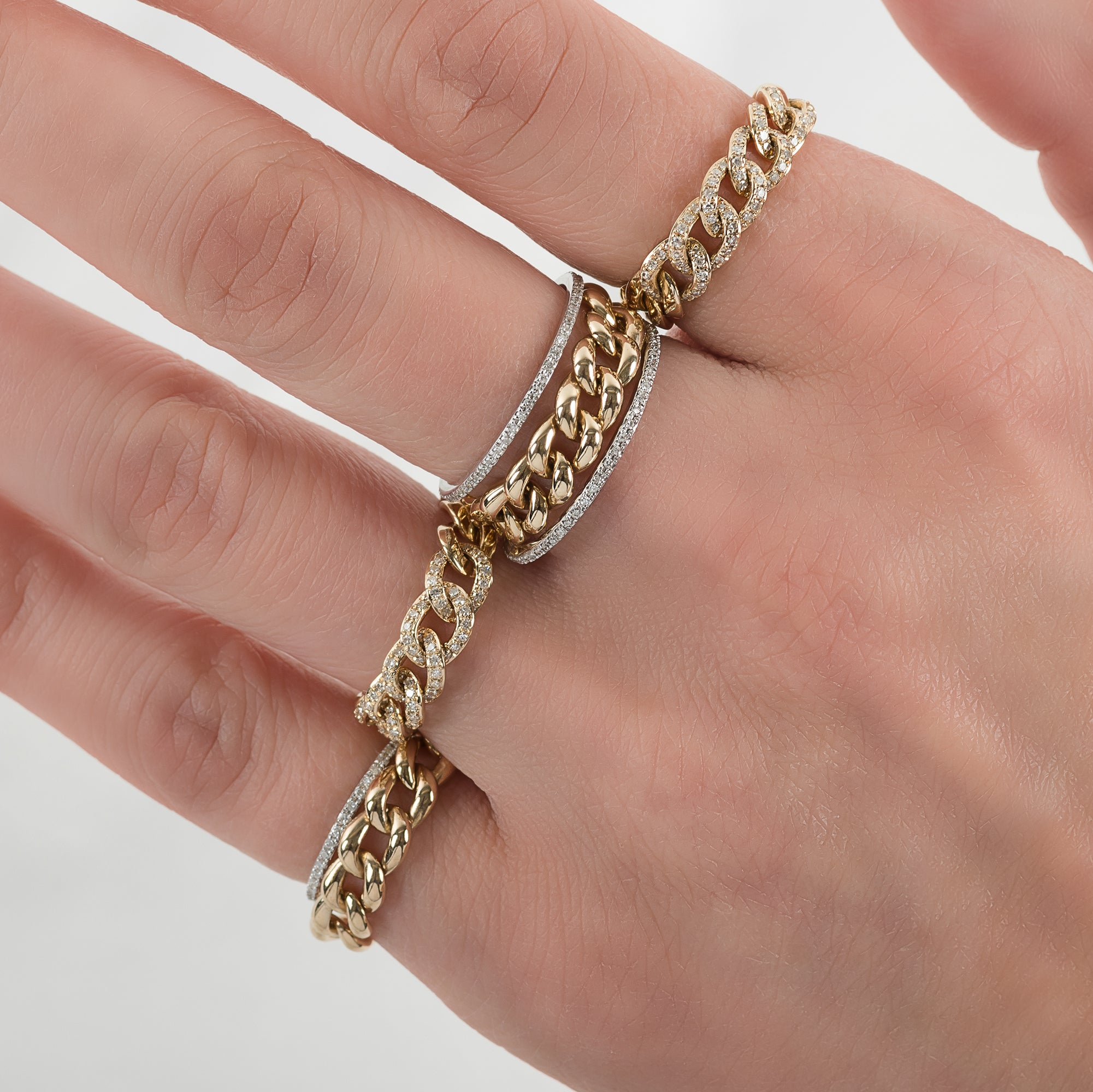 Curb Link Chain Ring, 14K White Gold Chain Ring, Chain Link
