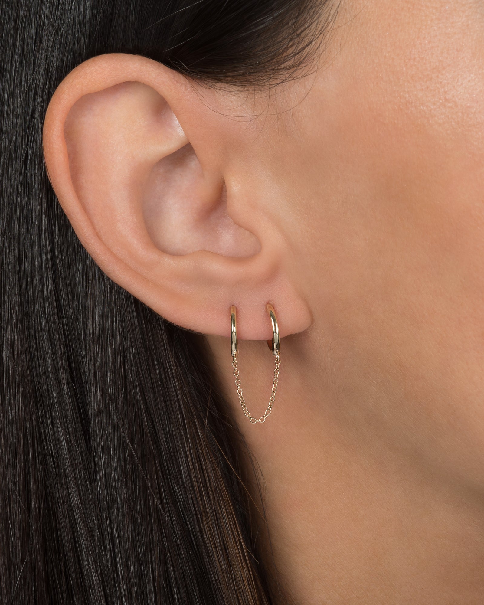 14K Gold Small Chain Huggie Earrings Hoops & Huggies Zoe Lev Jewelry