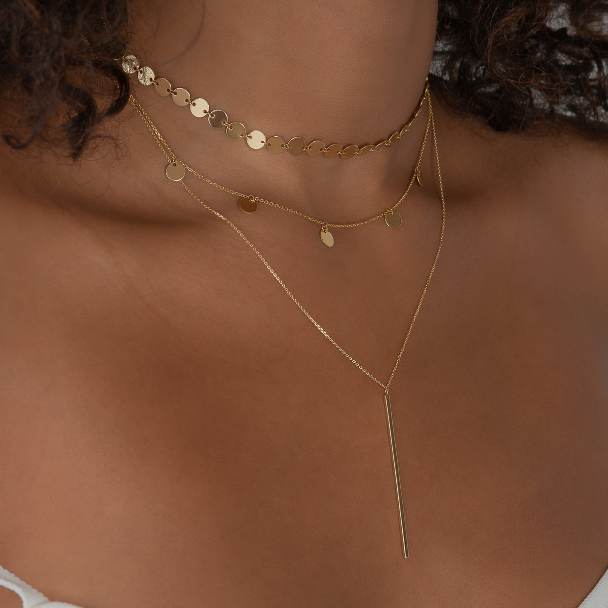 14k Gold Fringe Discs Necklace