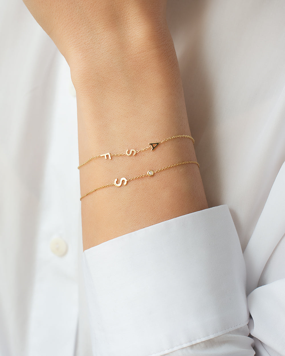 14k Gold Initial & Bezel Diamond Bracelet - Zoe Lev Jewelry