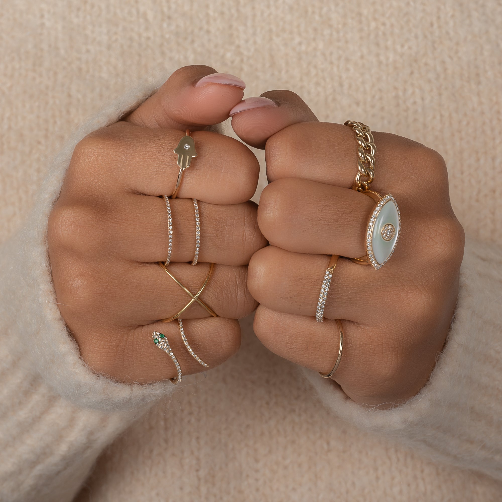 14k Gold Diamond Hamsa Ring Zoe Lev Jewelry