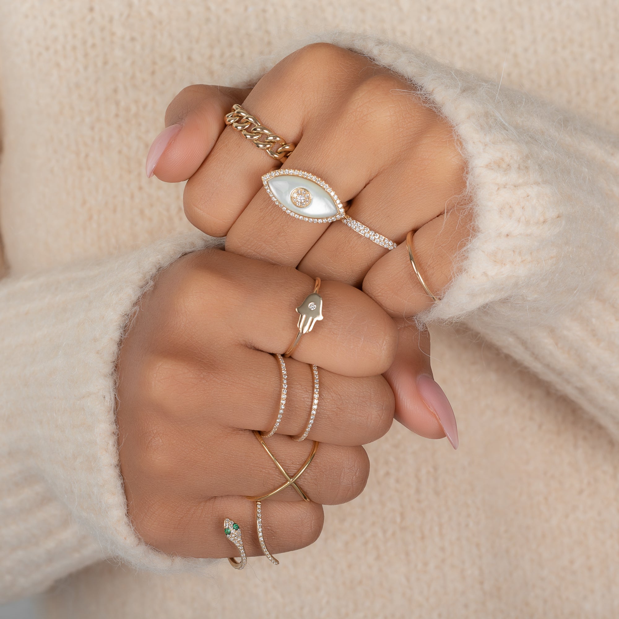 14k Gold Diamond Hamsa Ring Zoe Lev Jewelry