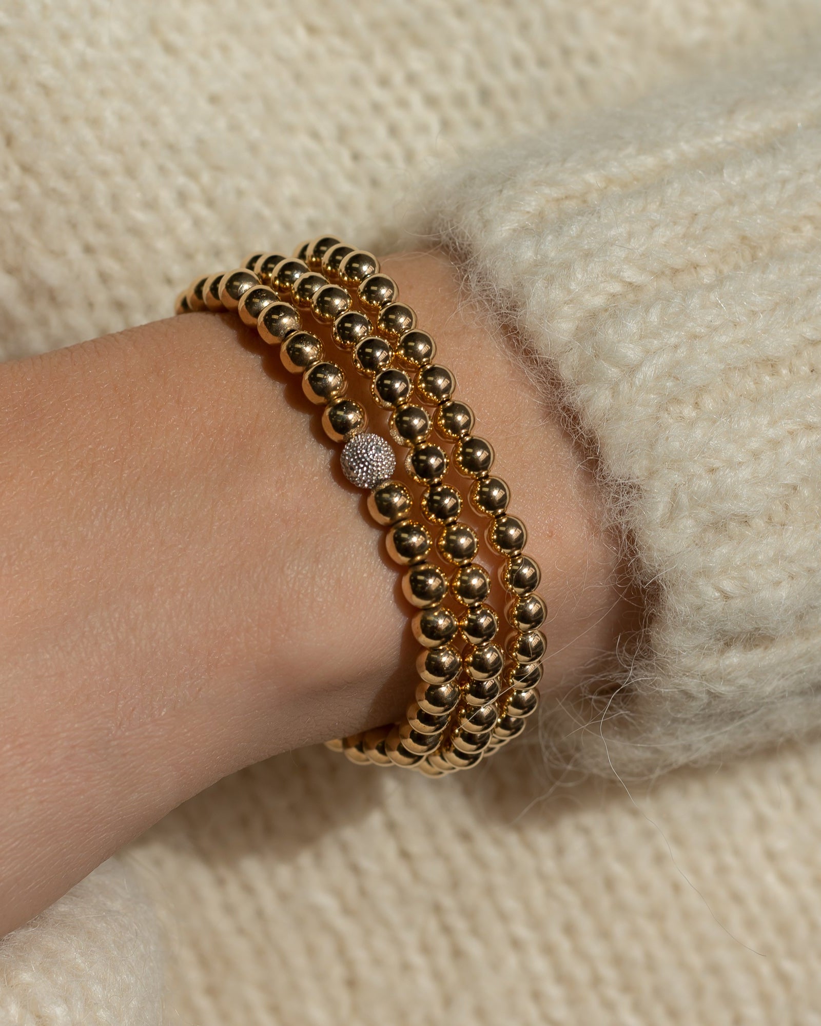 5mm Gold Bead Bracelet with Diamond Bead Zoe Lev Jewelry