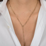 14k Gold Large Paper Clip Lariat Necklace Chains Zoe Lev Jewelry