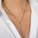 14k Gold Large Paper Clip Lariat Necklace Chains Zoe Lev Jewelry
