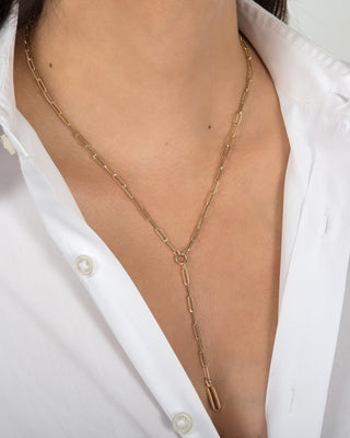 14k Gold Large Paper Clip Lariat Necklace