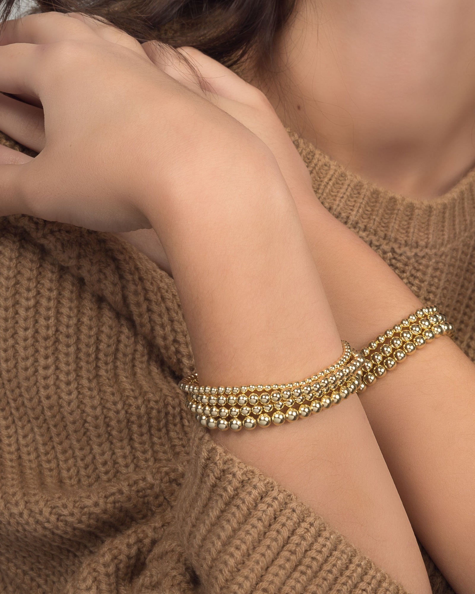 3mm Gold Bead Bracelet with Diamond Bead Zoe Lev Jewelry