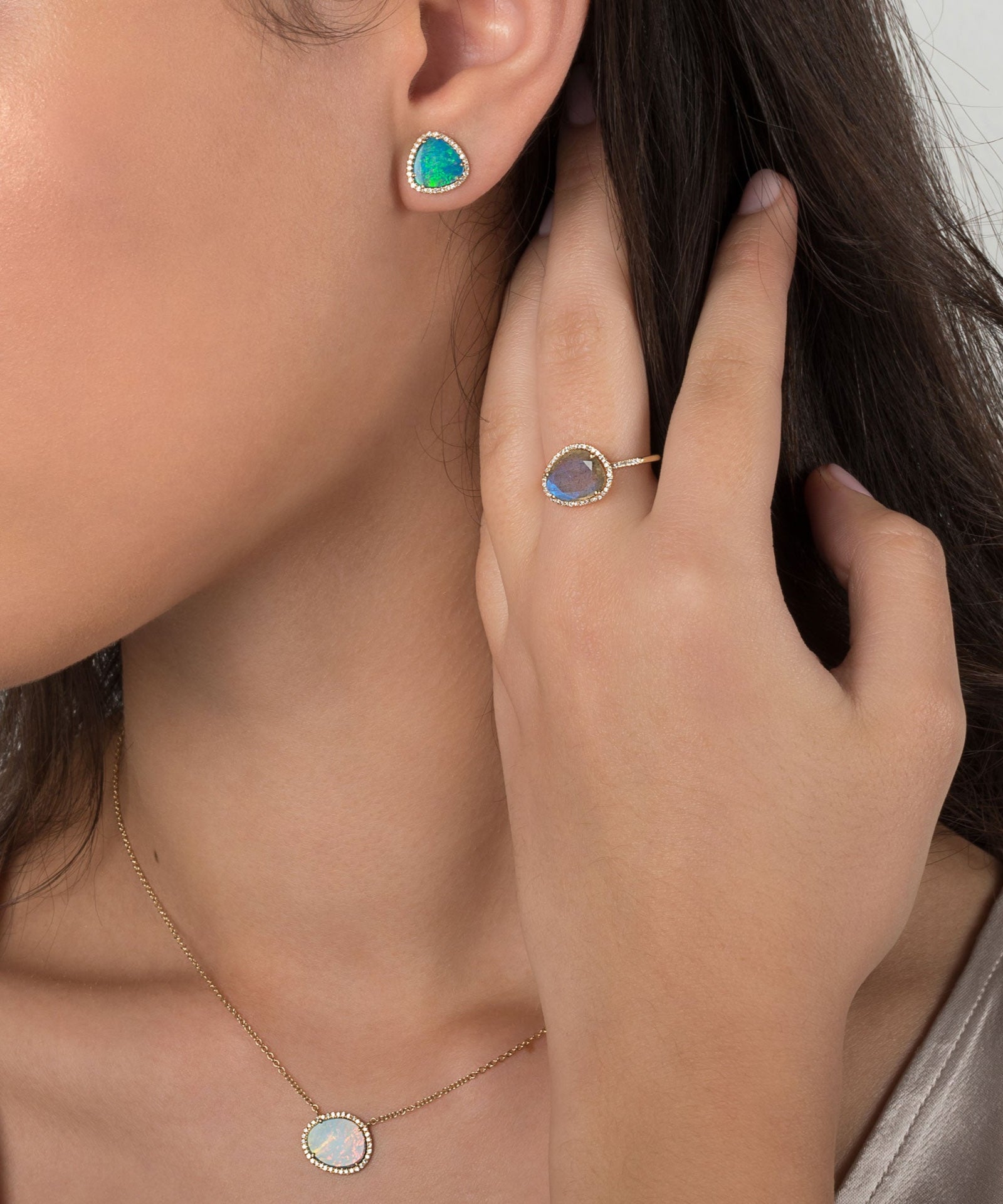 Diamond Opal Stud Earrings Zoe Lev Jewelry