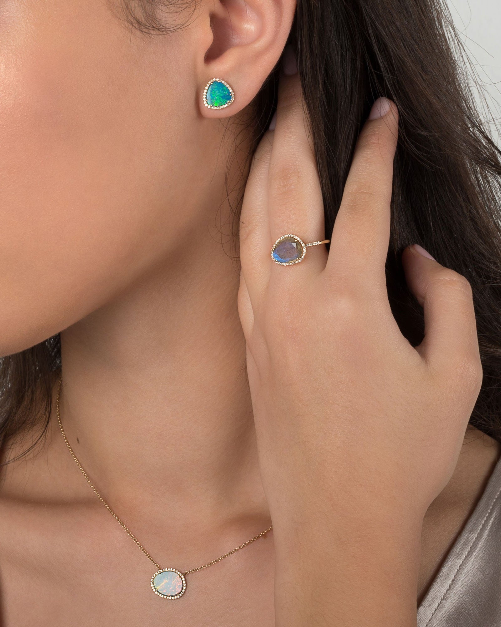 Diamond Opal Stud Earrings Zoe Lev Jewelry