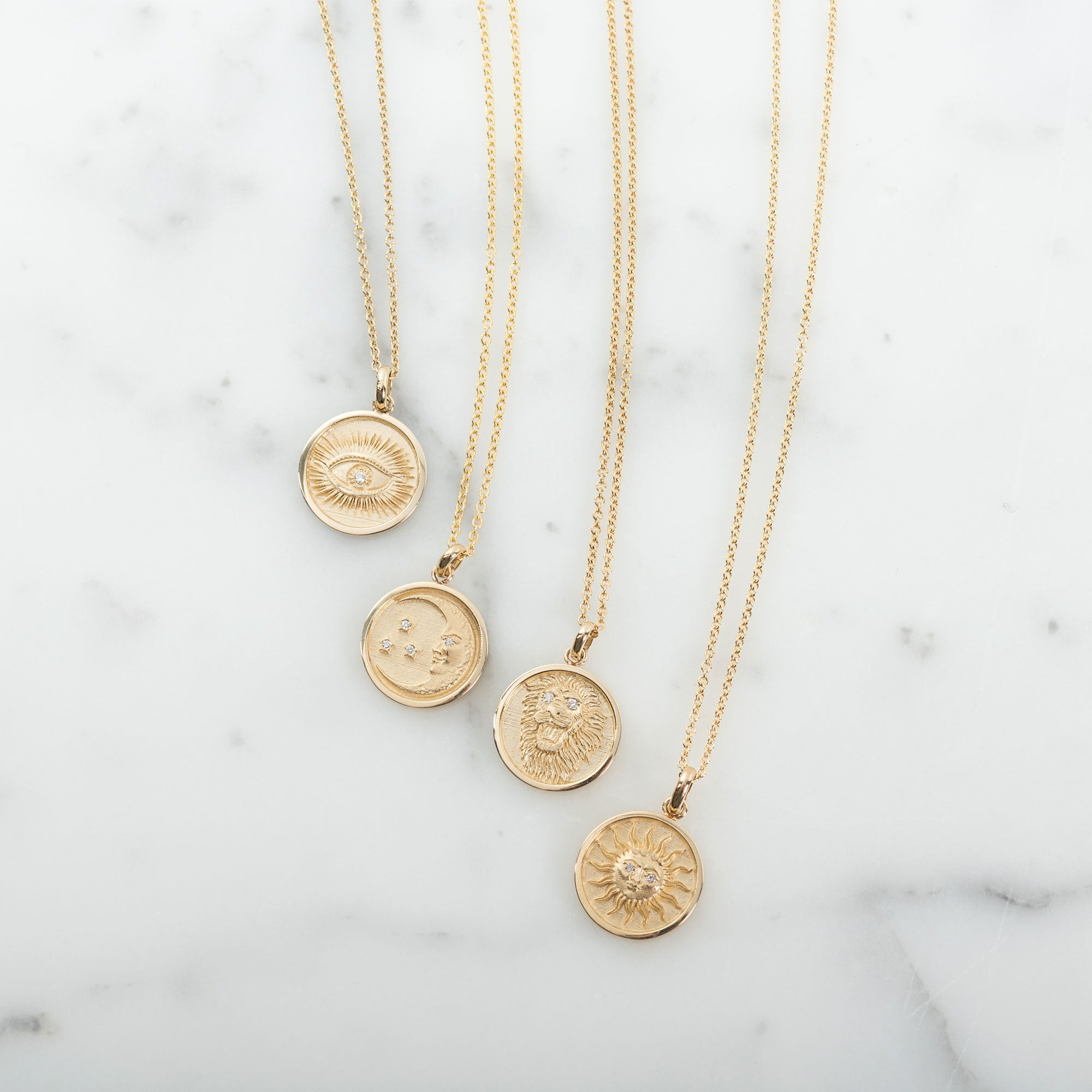 14k Gold and Diamond Moon Medallion Pendant - Zoe Lev Jewelry