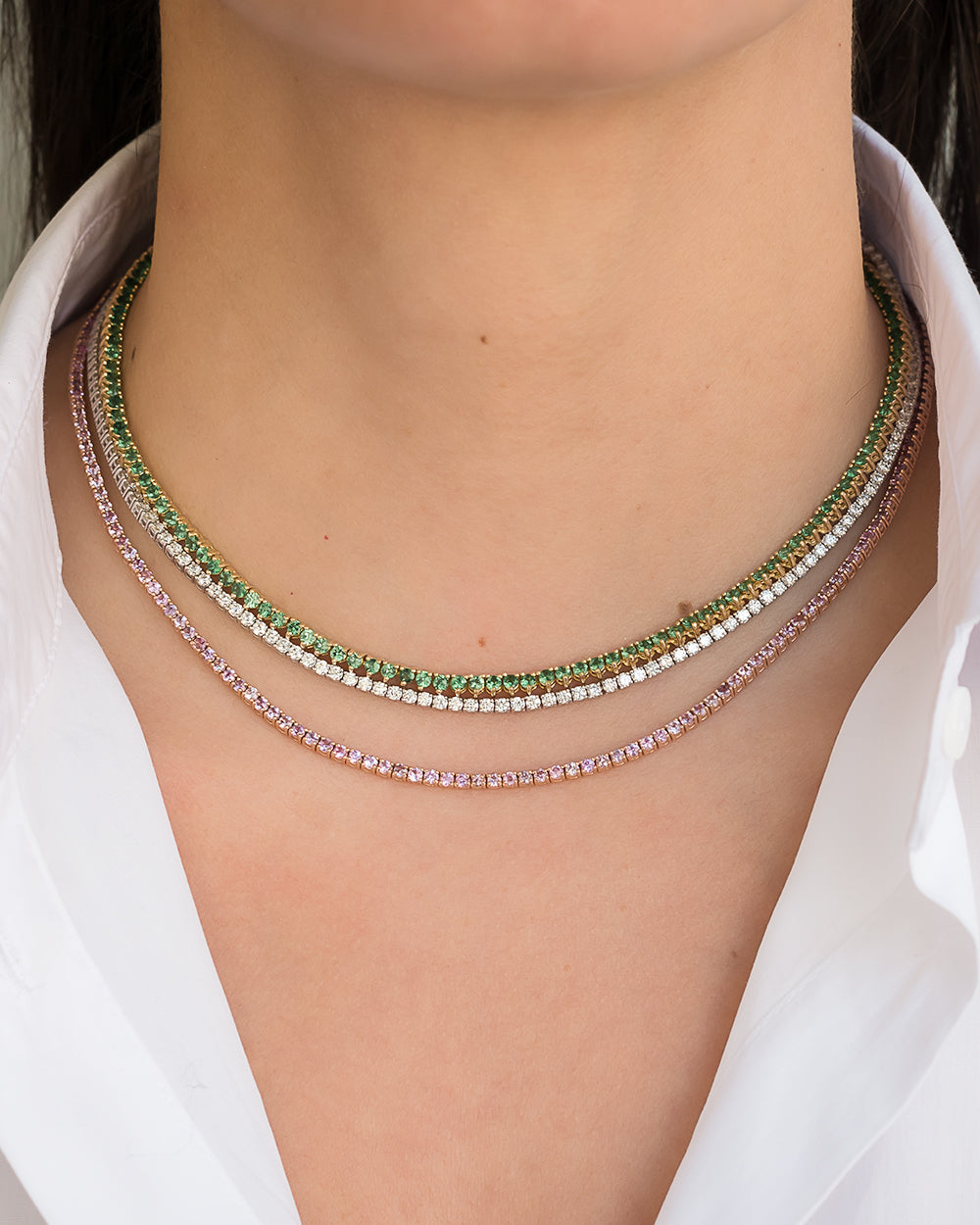 3 Prong Emerald Tennis Necklace Zoe Lev Jewelry