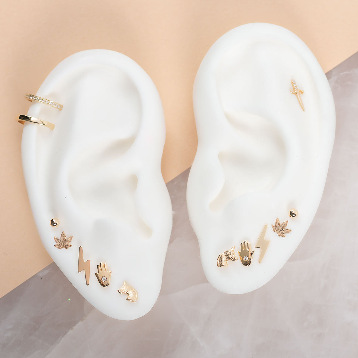 14k Gold Diamond Hamsa Stud Earrings