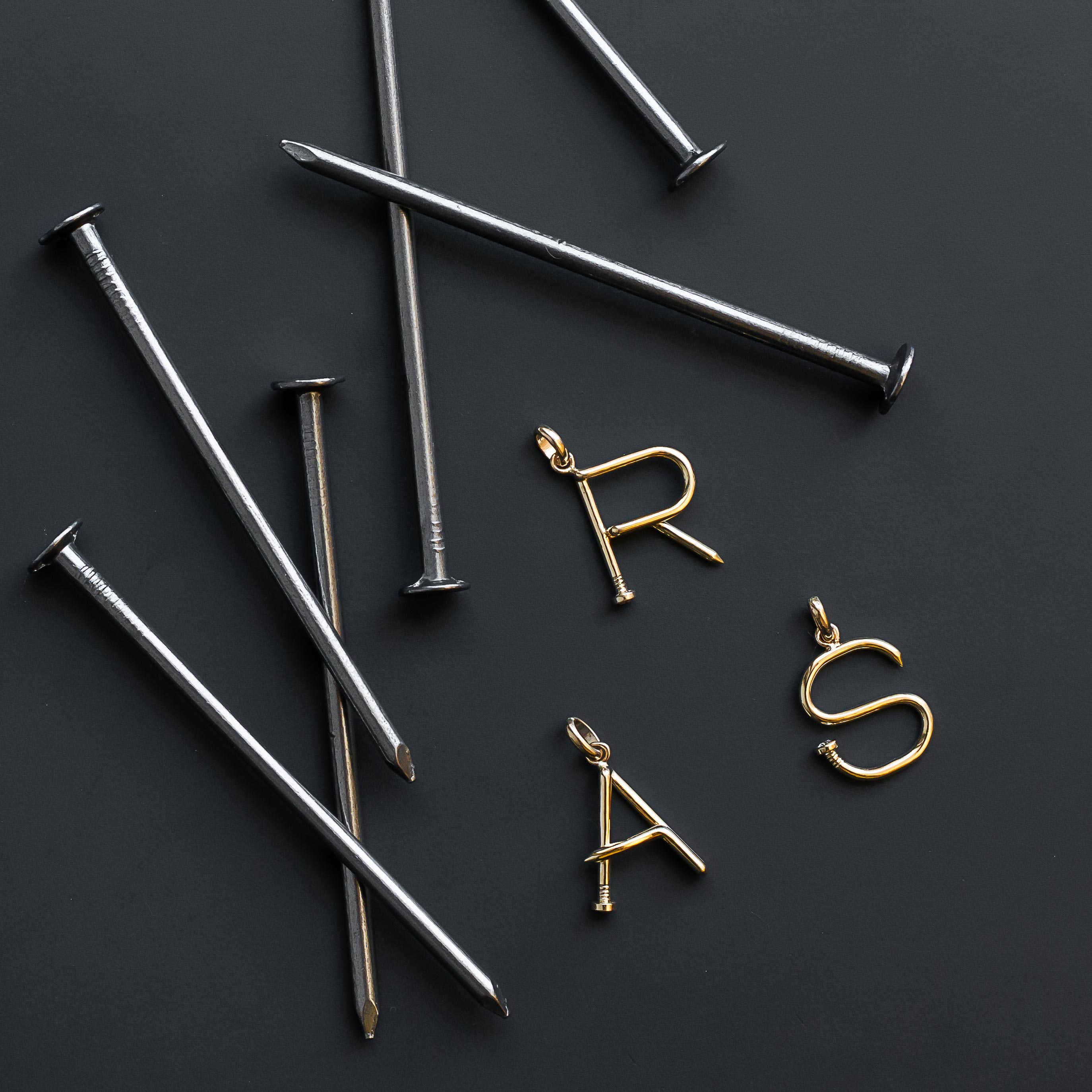 14k Gold Large Initial Nail Pendant Personalized Zoe Lev Jewelry