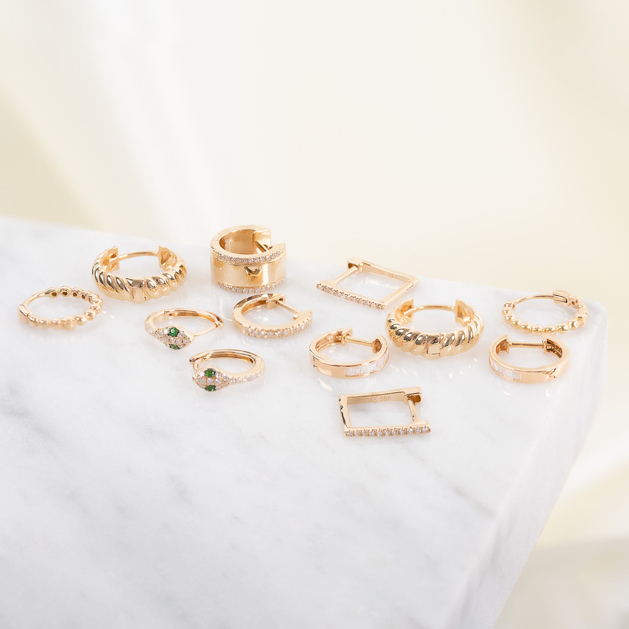 Diamond Square Huggie Earrings SAMPLE SALE Zoe Lev Jewelry