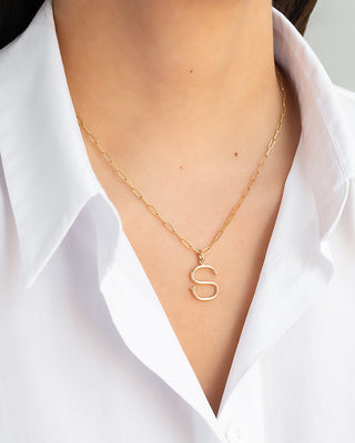 14k Gold Large Nail Initial Necklace