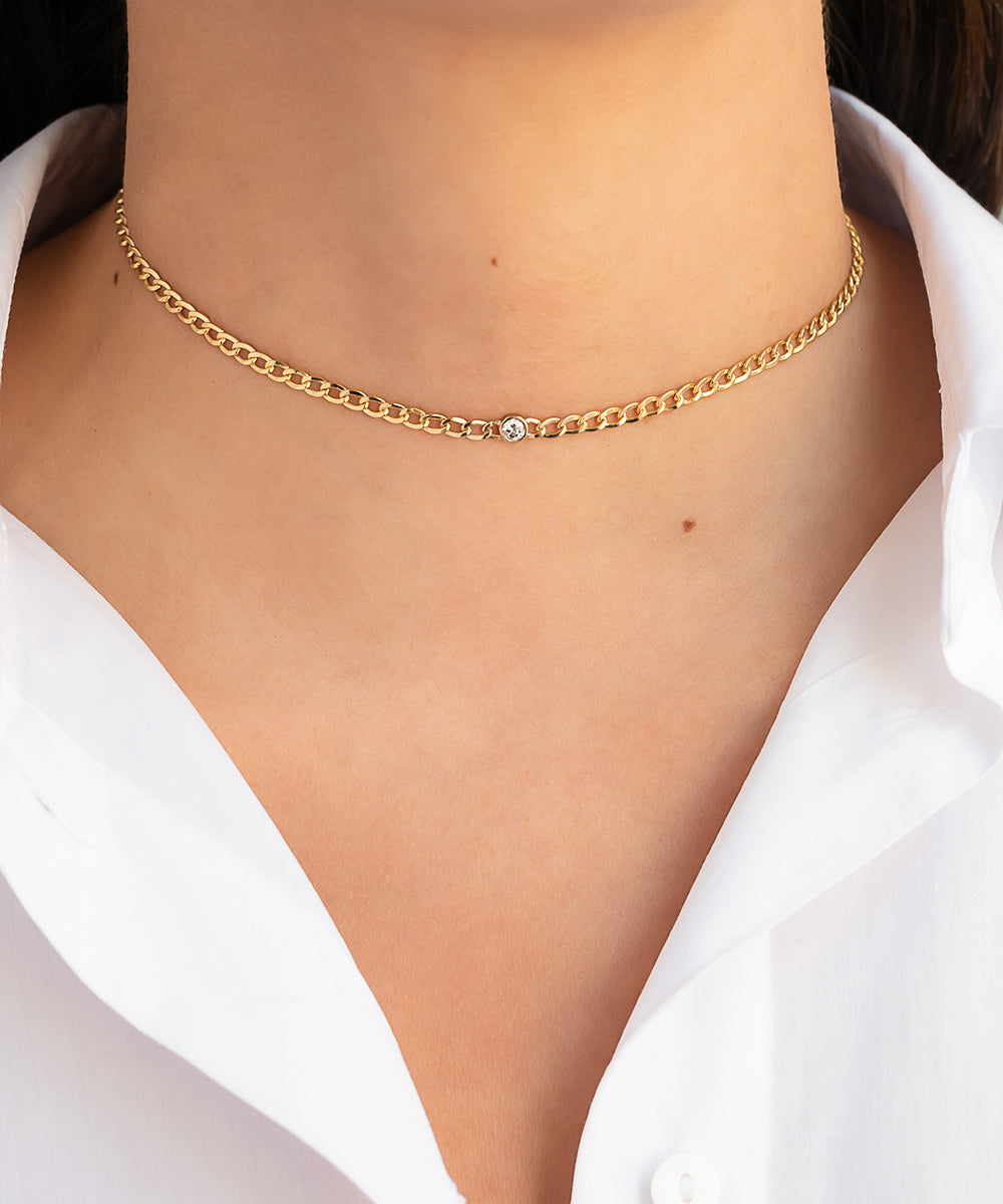 Cuban Link Bezel Diamond Choker Zoe Lev Jewelry
