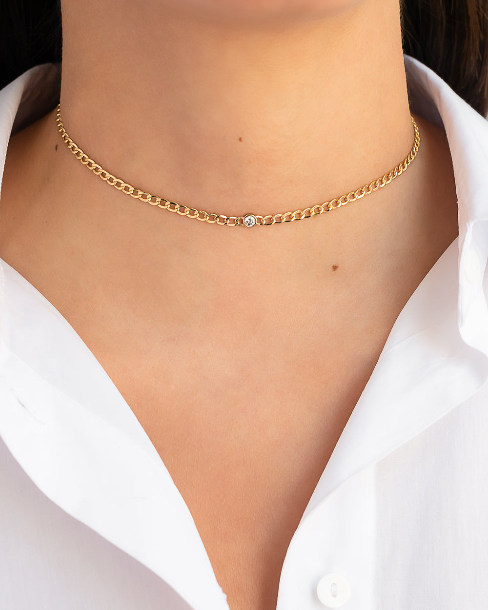 Cuban Link Bezel Diamond Choker Zoe Lev Jewelry