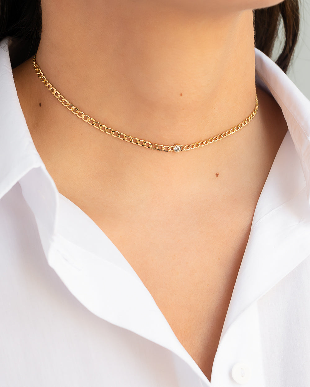 Cuban Link Bezel Diamond Choker Zoe Lev Jewelry