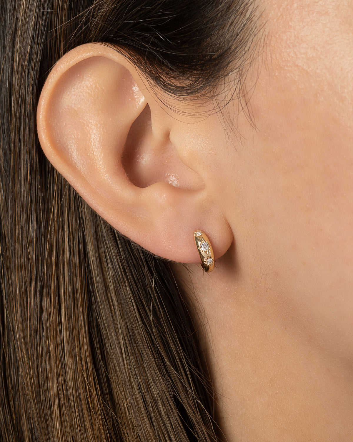 Diamond Domed Starburst Huggie Earrings