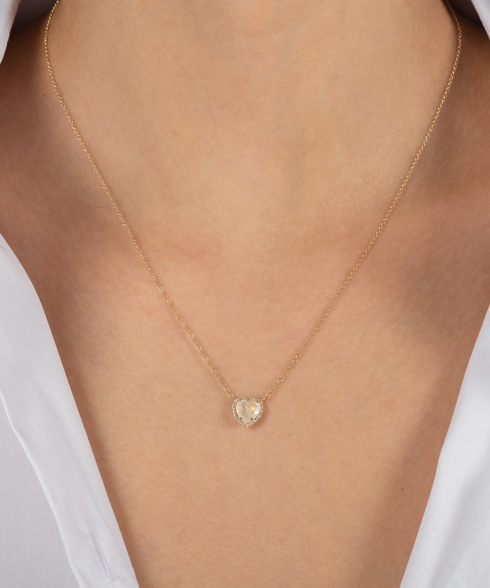 Diamond Moonstone Heart Necklace SAMPLE SALE Zoe Lev Jewelry