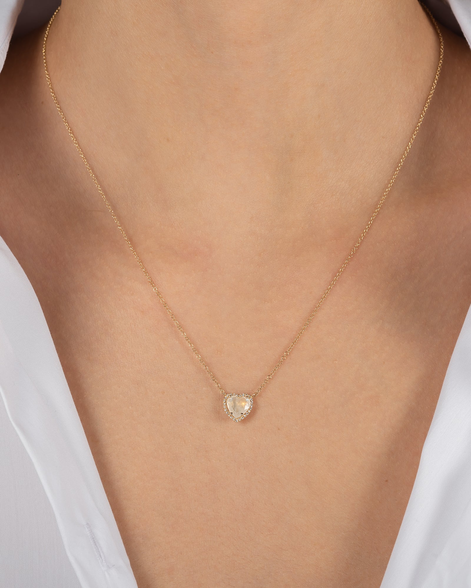 Diamond Moonstone Heart Necklace SAMPLE SALE Zoe Lev Jewelry