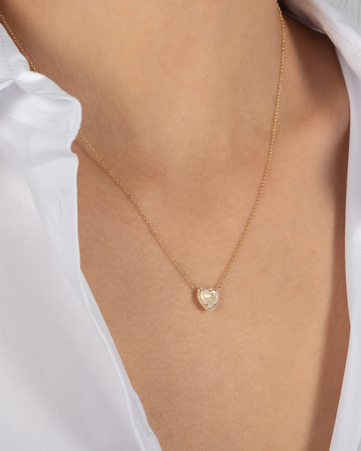 Diamond Moonstone Heart Necklace