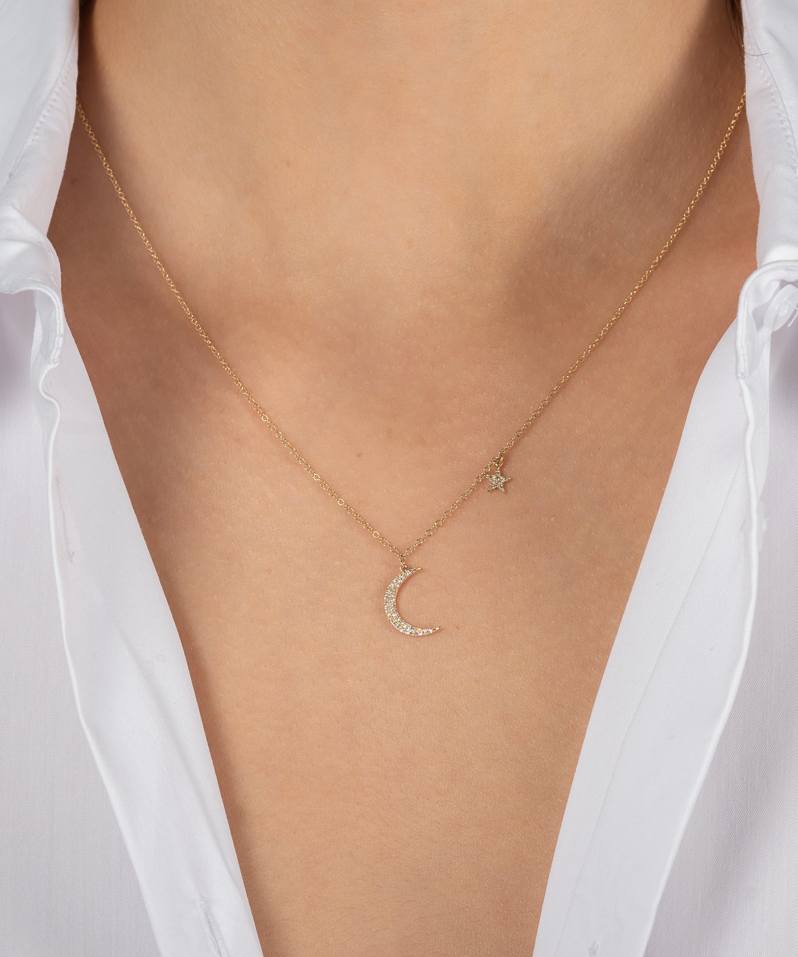 Pave Diamond Moon and Star Necklace Zoe Lev Jewelry