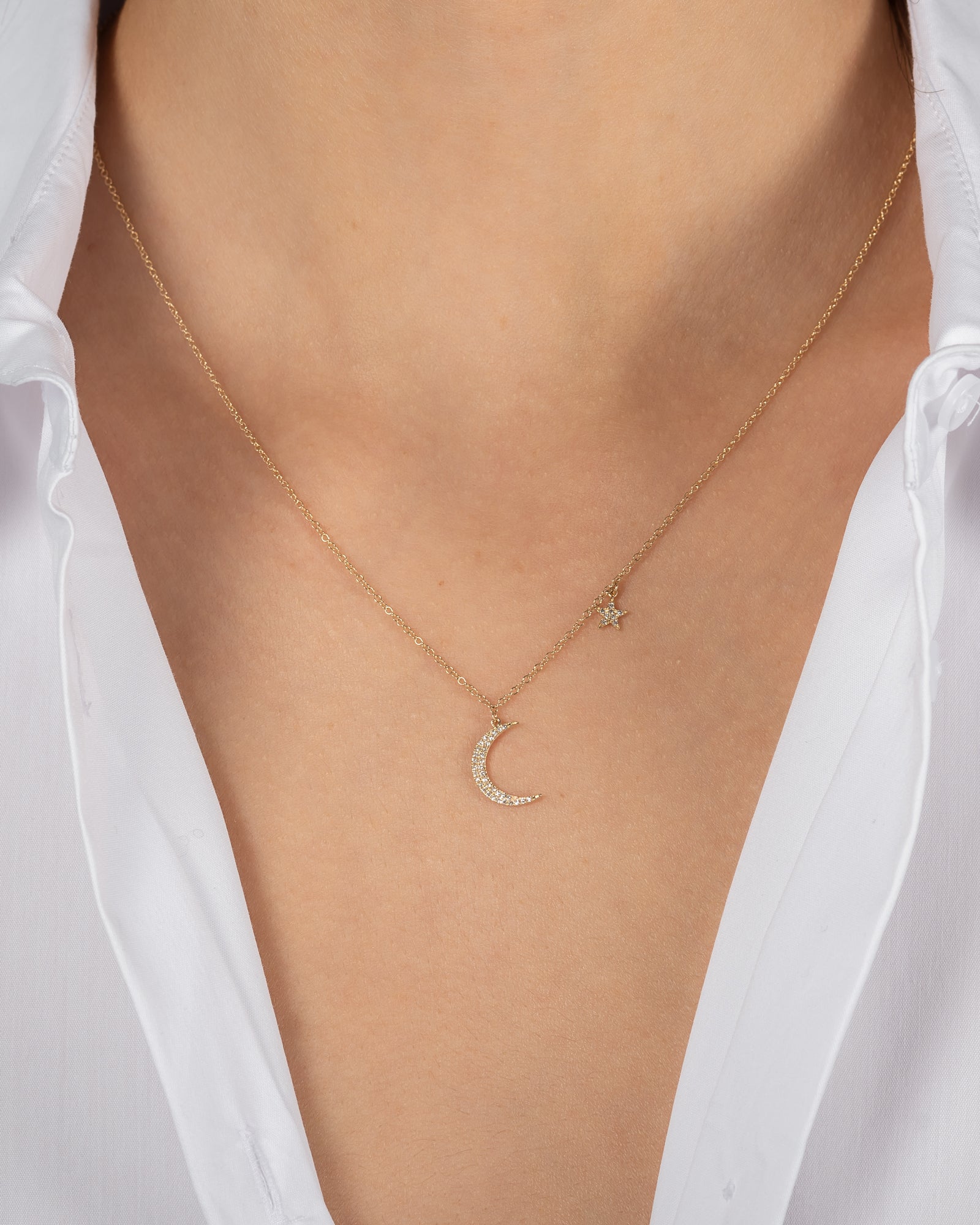 Pave Diamond Moon and Star Necklace Zoe Lev Jewelry