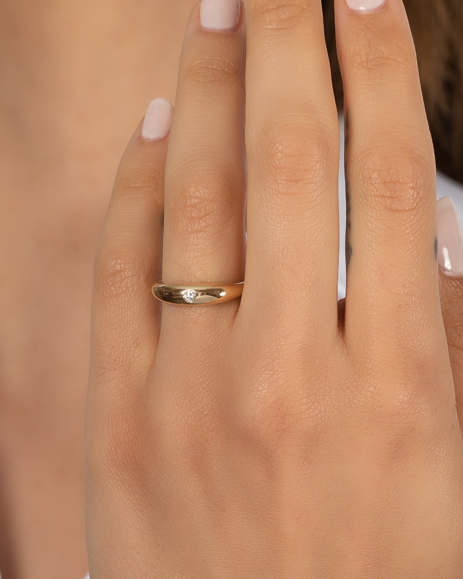 14k Gold Dome Band with Diamond Set SAMPLE SALE Zoe Lev Jewelry