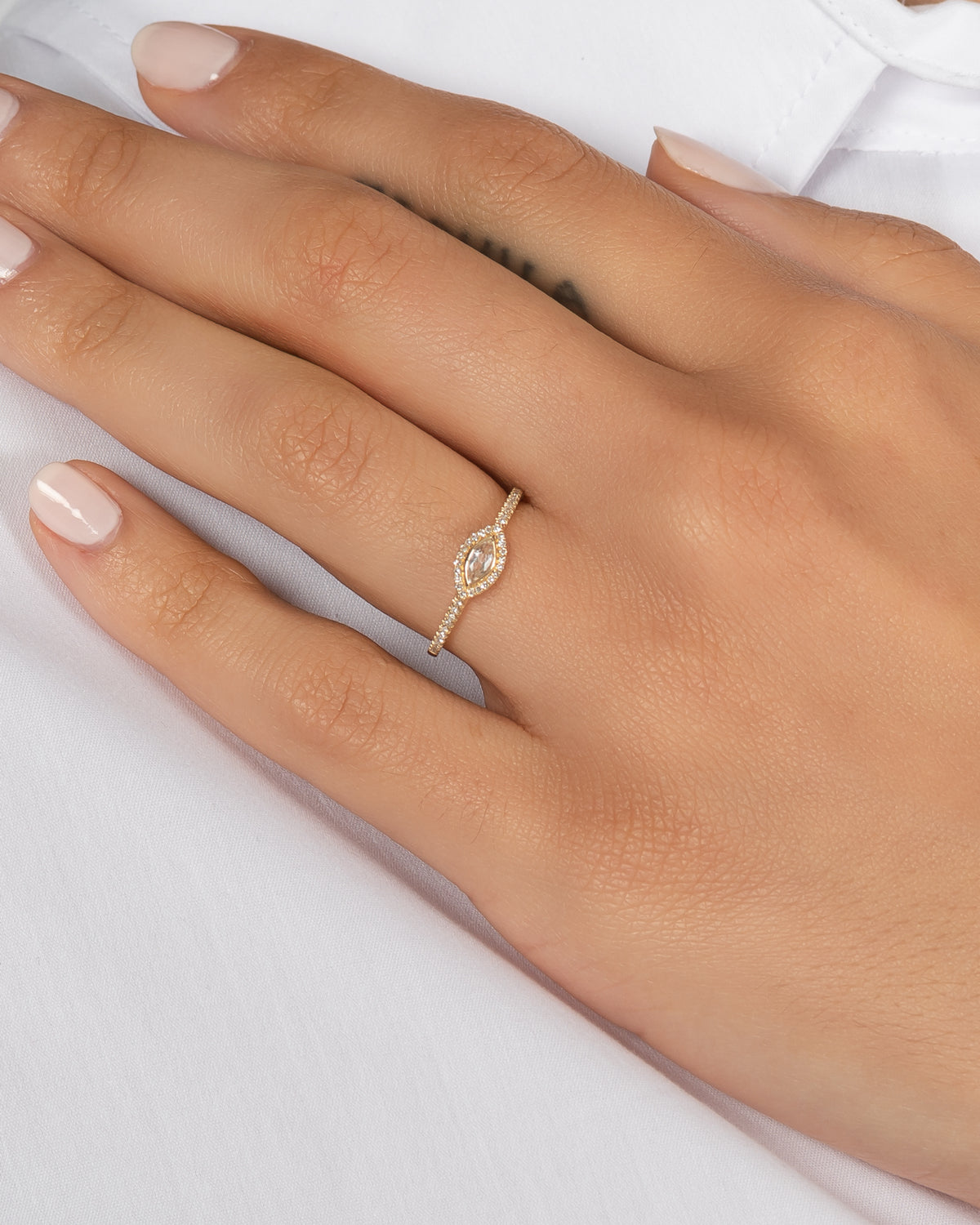 White Topaz Marquise Diamond Ring
