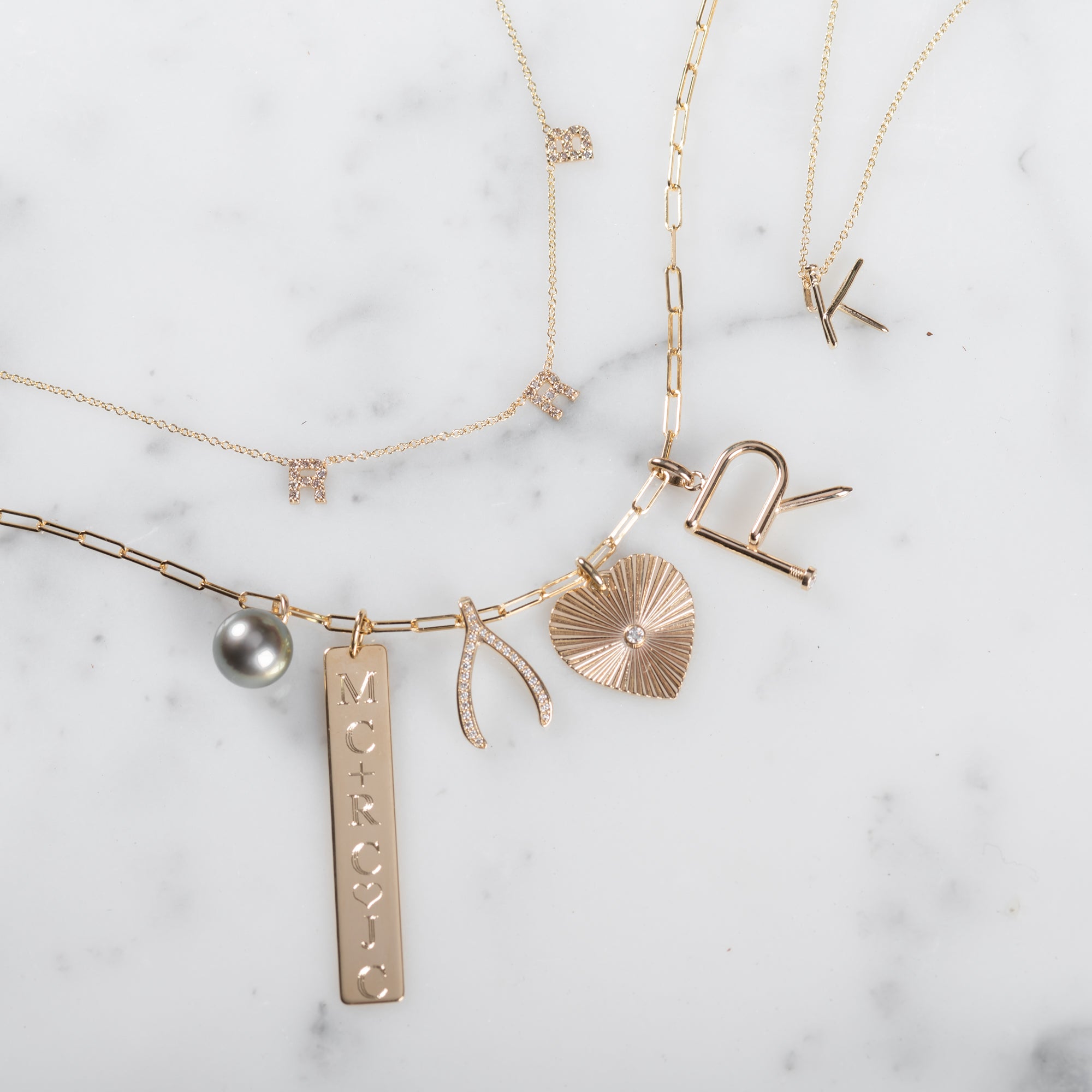 Mini Diamond Spaced Initial Necklace Personalized Zoe Lev Jewelry