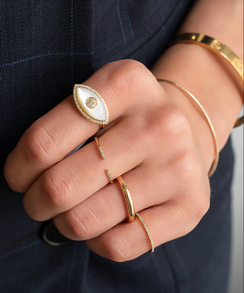 Diamond Mother of Pearl Evil Eye Ring SAMPLE SALE Zoe Lev Jewelry