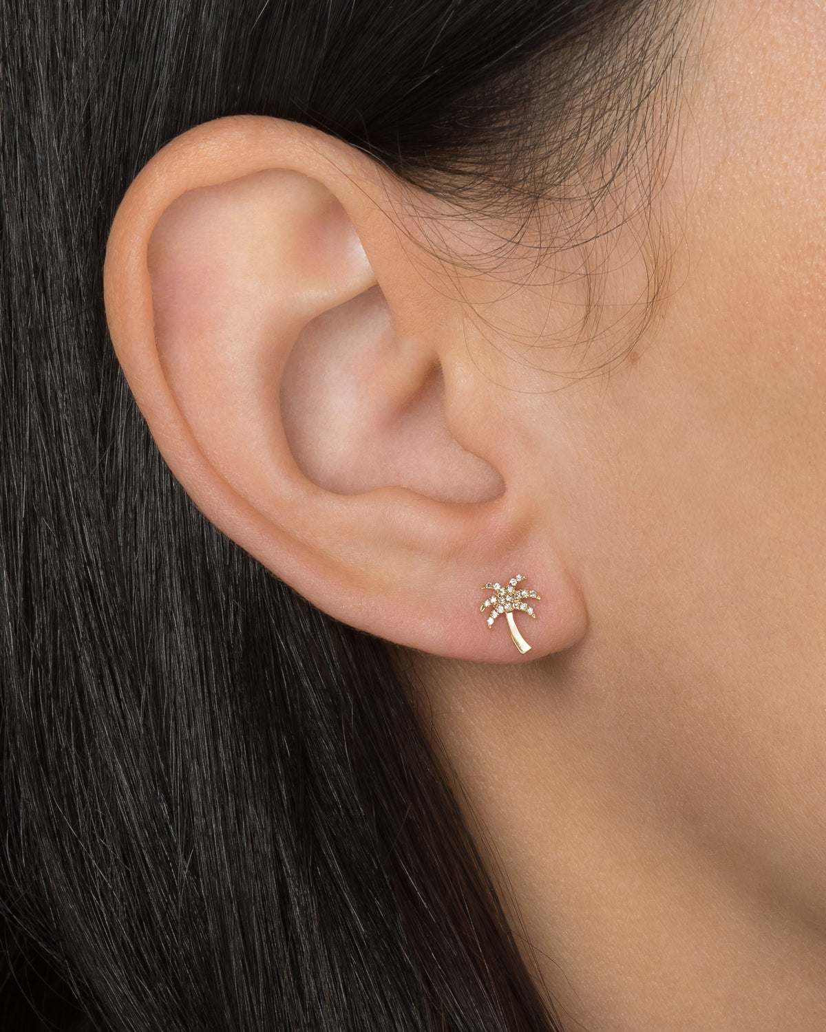 14k Gold Diamond Palm Tree Stud Earrings