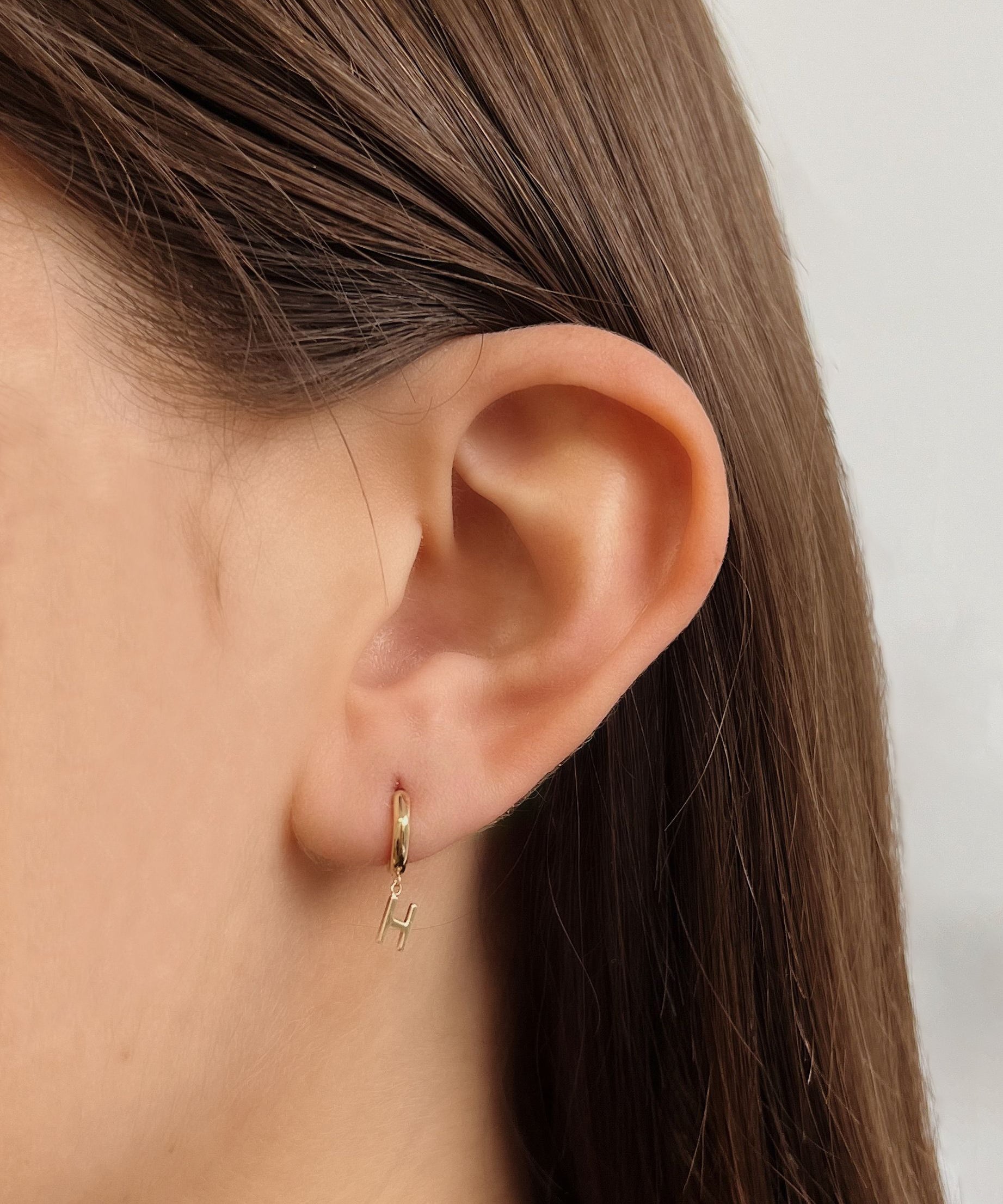 14k Yellow Gold Mini Huggie Earring with Initial 'H' SAMPLE SALE Zoe Lev Jewelry