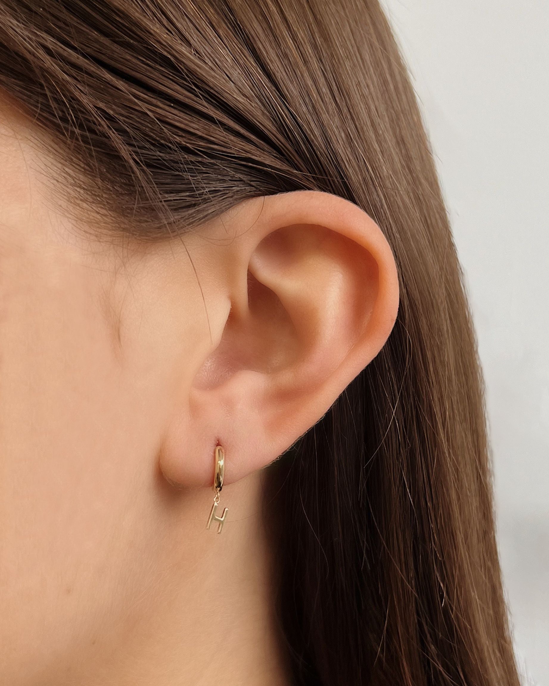 14k Yellow Gold Mini Huggie Earring with Initial 'H' SAMPLE SALE Zoe Lev Jewelry